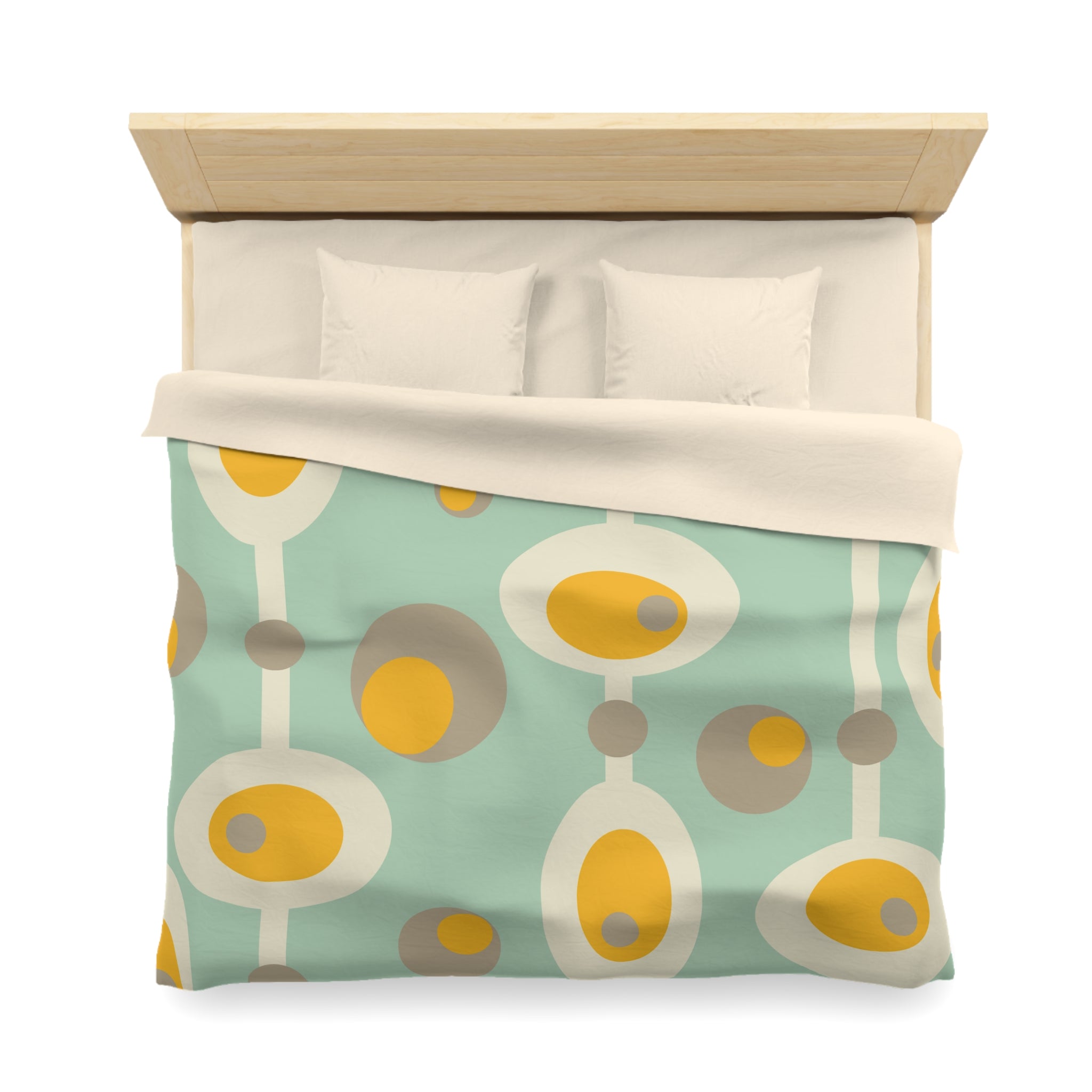 Mid Century Modern Bedding, Mustard Yellow, Gray, Creamy Beige Orbs, Mint MCM Retro Groovy Duvet Bedding Cover - Mid Century Modern Gal