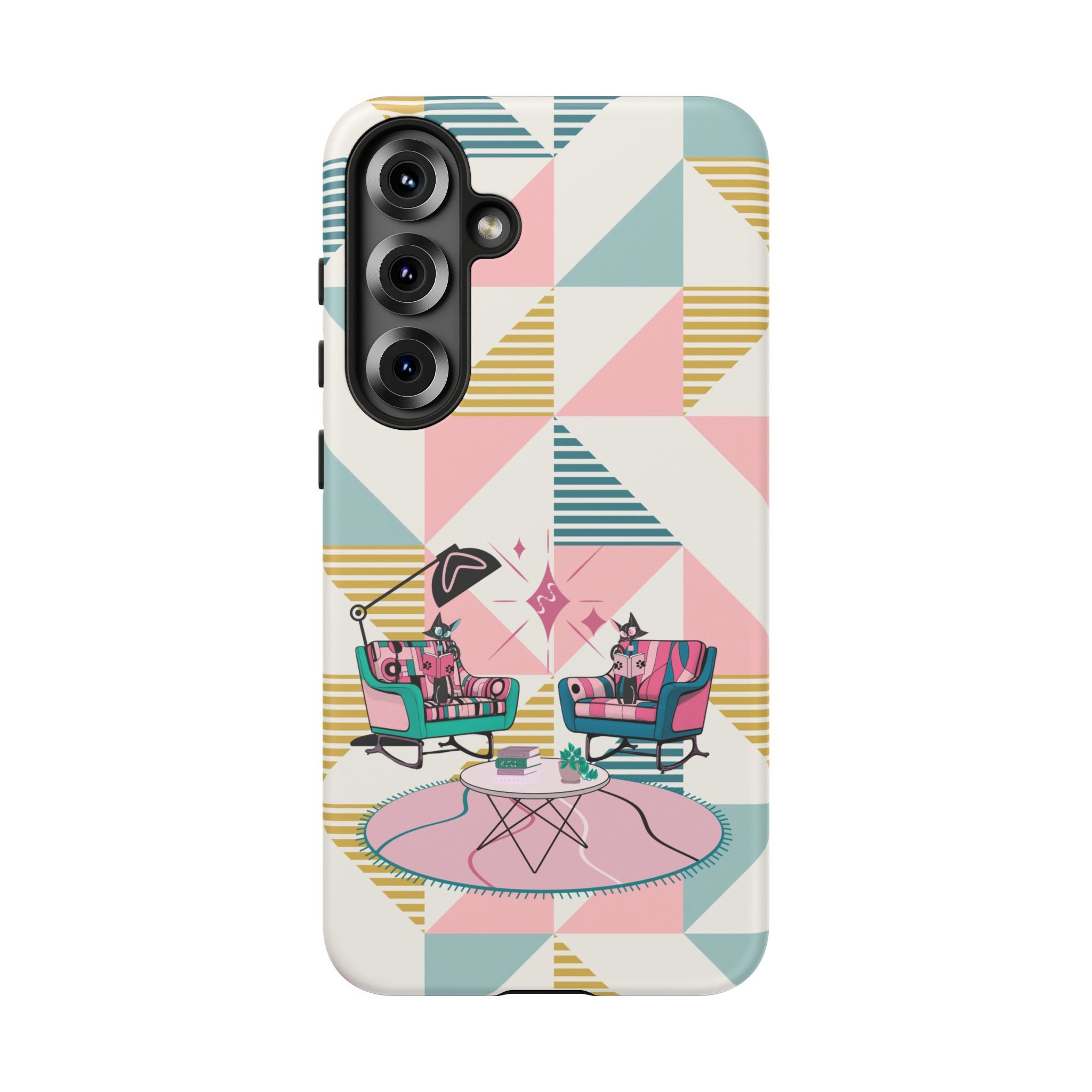 Atomic Cats Reading, Book Talk, Book Lover, Retro Chic Phone Case with Retro Vibe - Cozy Living Room Design