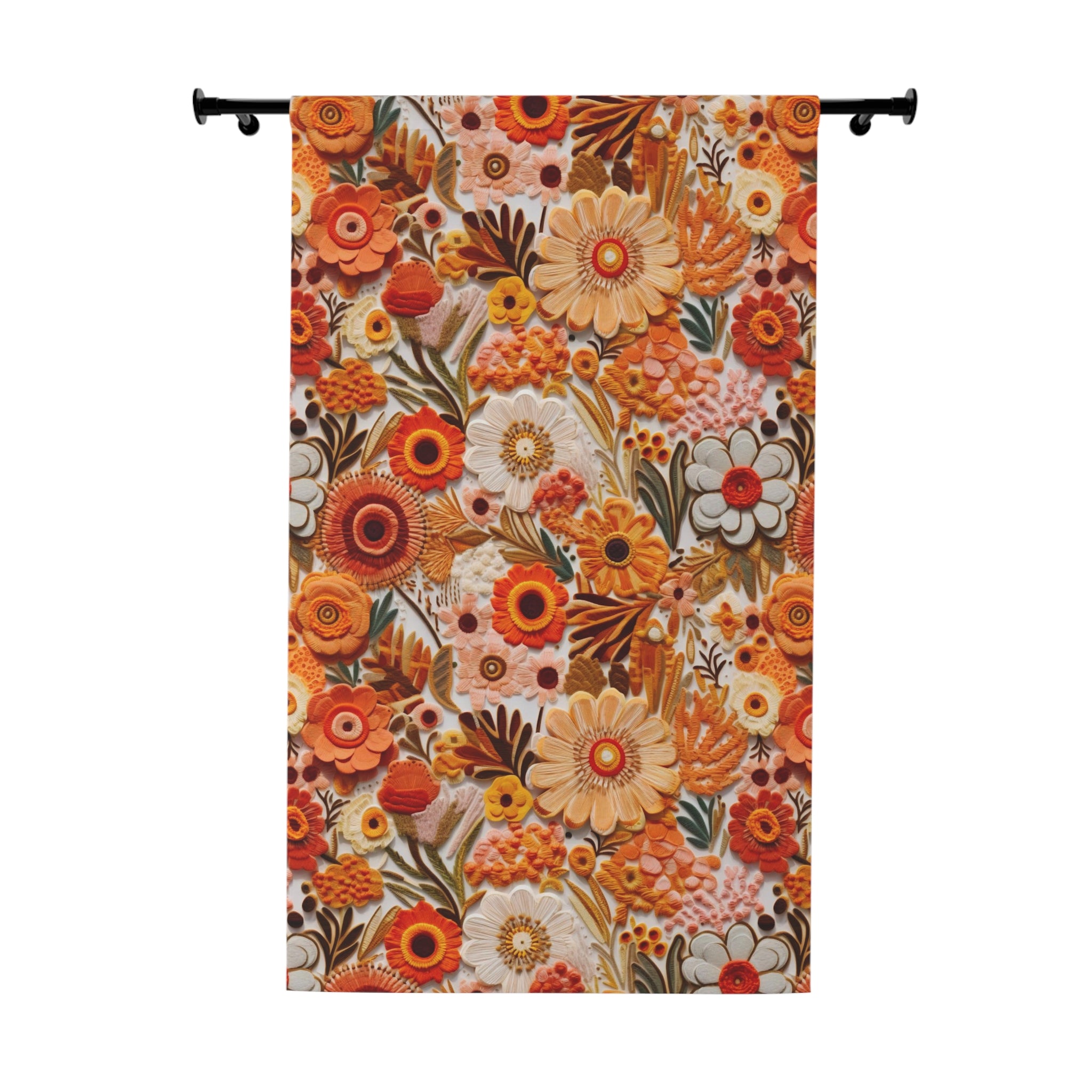 Mid Century Modern Embroidery Fauxed Flower, Floral Black Out Window Curtain (1 Piece) - Mid Century Modern Gal