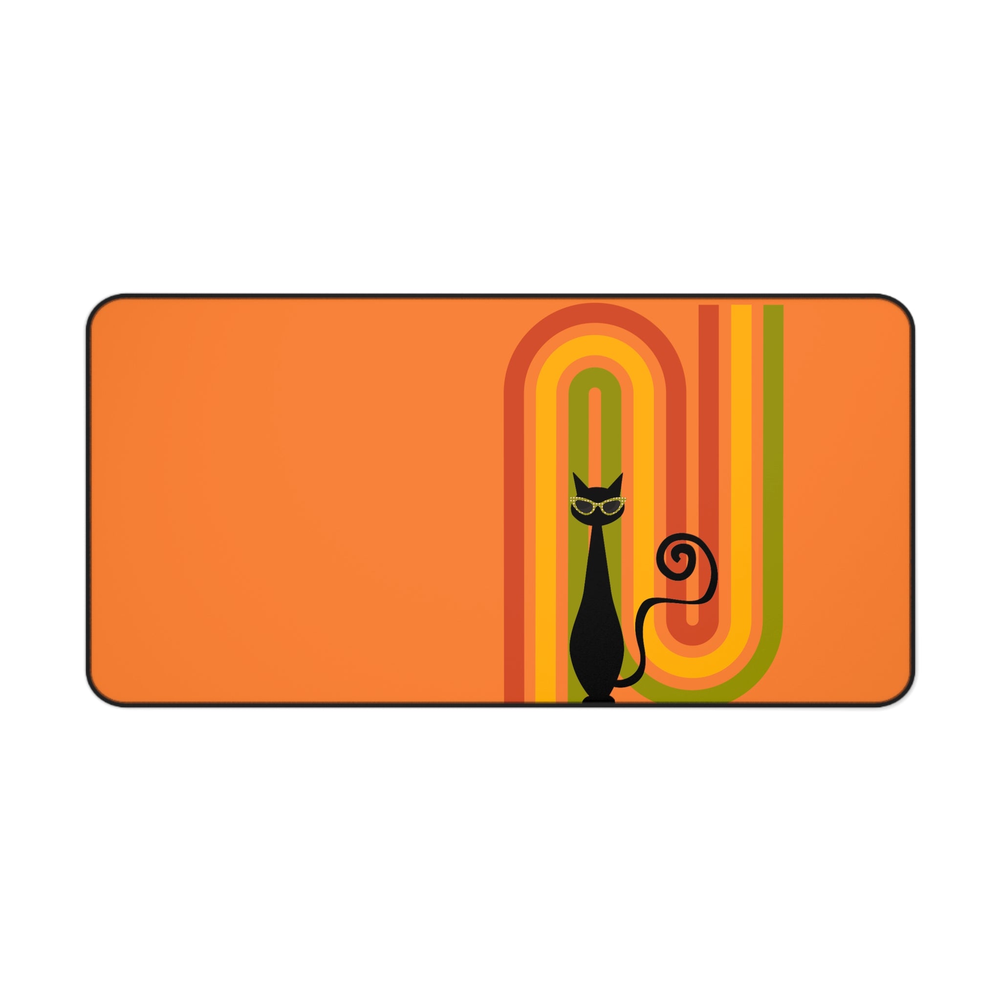 Atomic Cat Retro Orange Groovy Rainbow Mid Century Modern Desk Mat - Mid Century Modern Gal