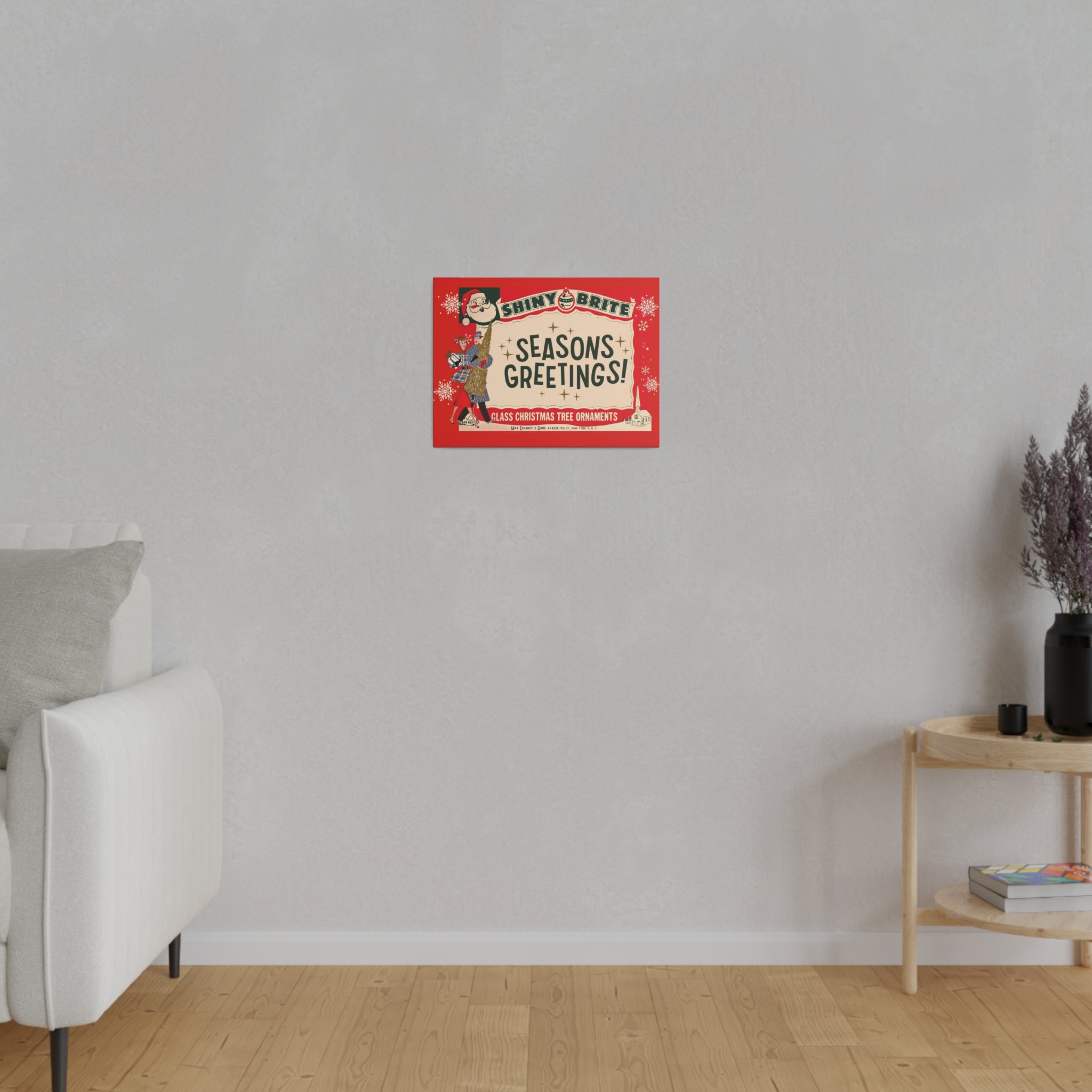 Shiny Brite Vintage Ad, Mid Century Modern Kitschy Christmas Deocr Matte Canvas - Mid Century Modern Gal