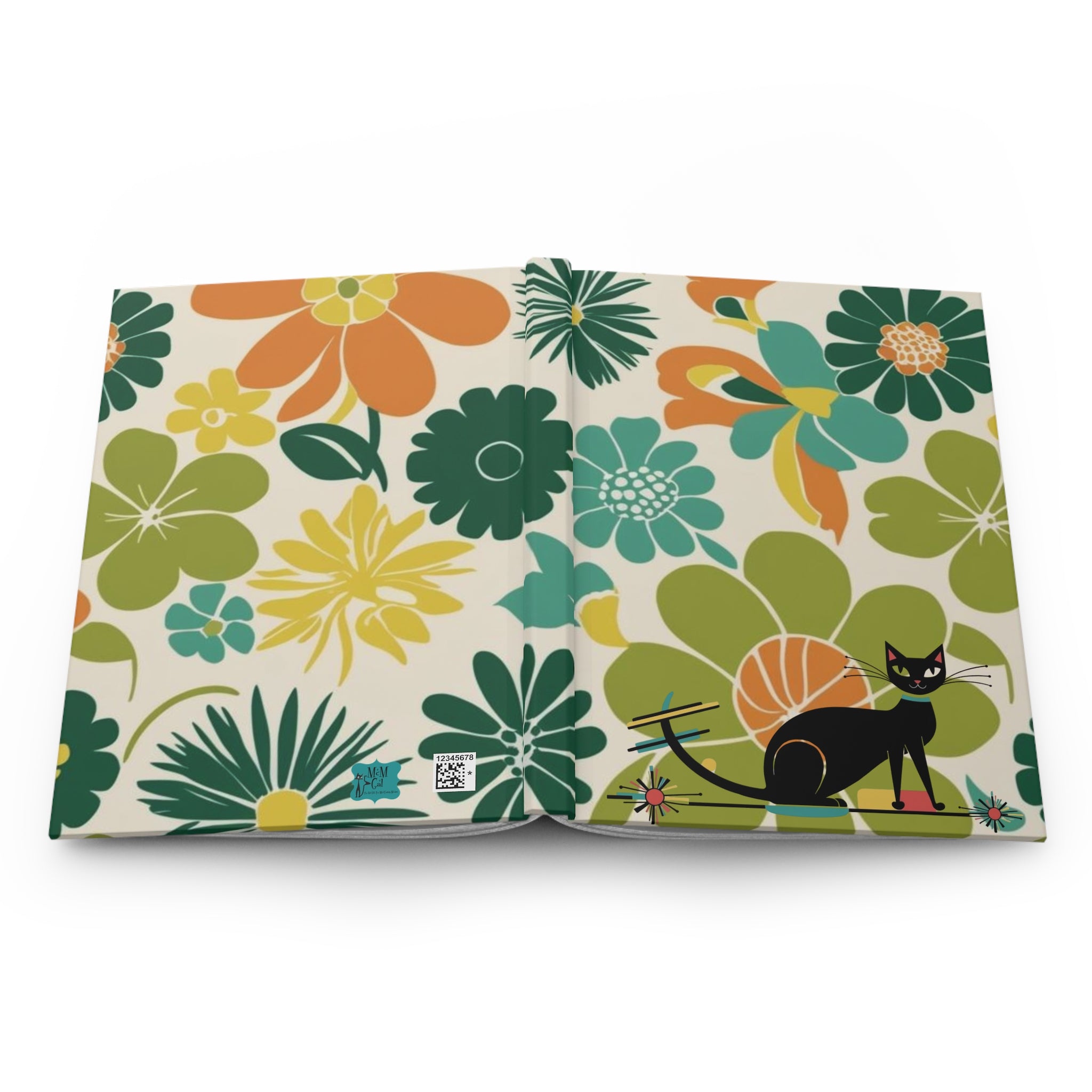 Atomic Cat Mid Mod Retro Floral Hardcover Journal - Vibrant & Whimsical Design for Creative Minds - Mid Century Modern Gal