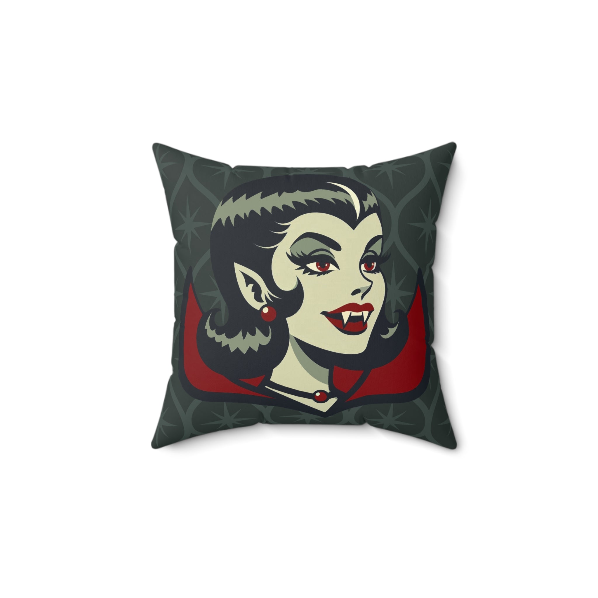 Vampire Dracula Girl Halloween Goth Horror Buff MCM Green Pillow Cover and Insert - Mid Century Modern Gal