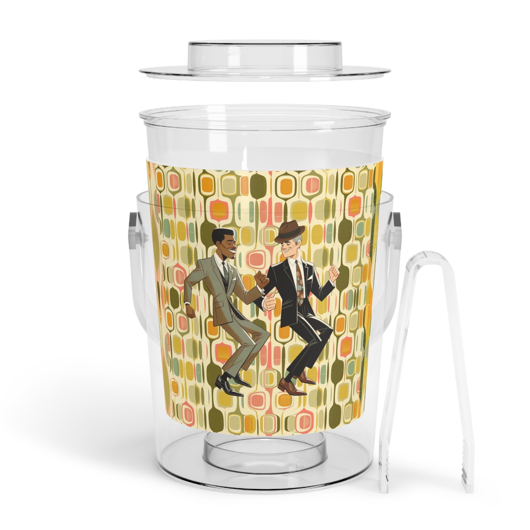 Dapper Dudes, Mid Century Modern Barware Black Male, White Male Dancing Retro Ice Bucket with Tongs - Vintage Cocktail Enthusiast Gift - Mid Century Modern Gal