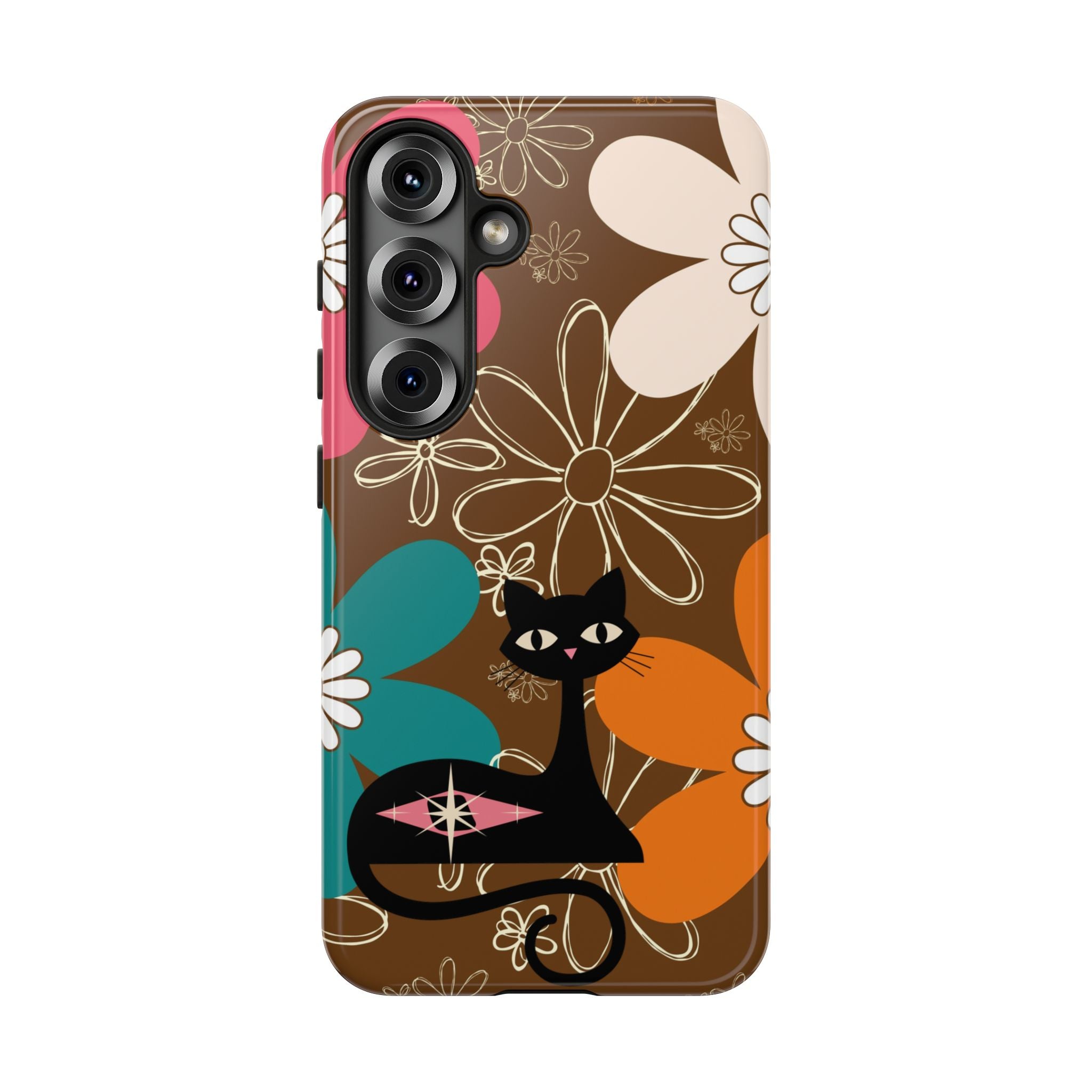 Atomic Cat Retro 70s Vibe Flower Power Tough Cases: Cute Floral and Cat Phone Case for Cat Lovers
