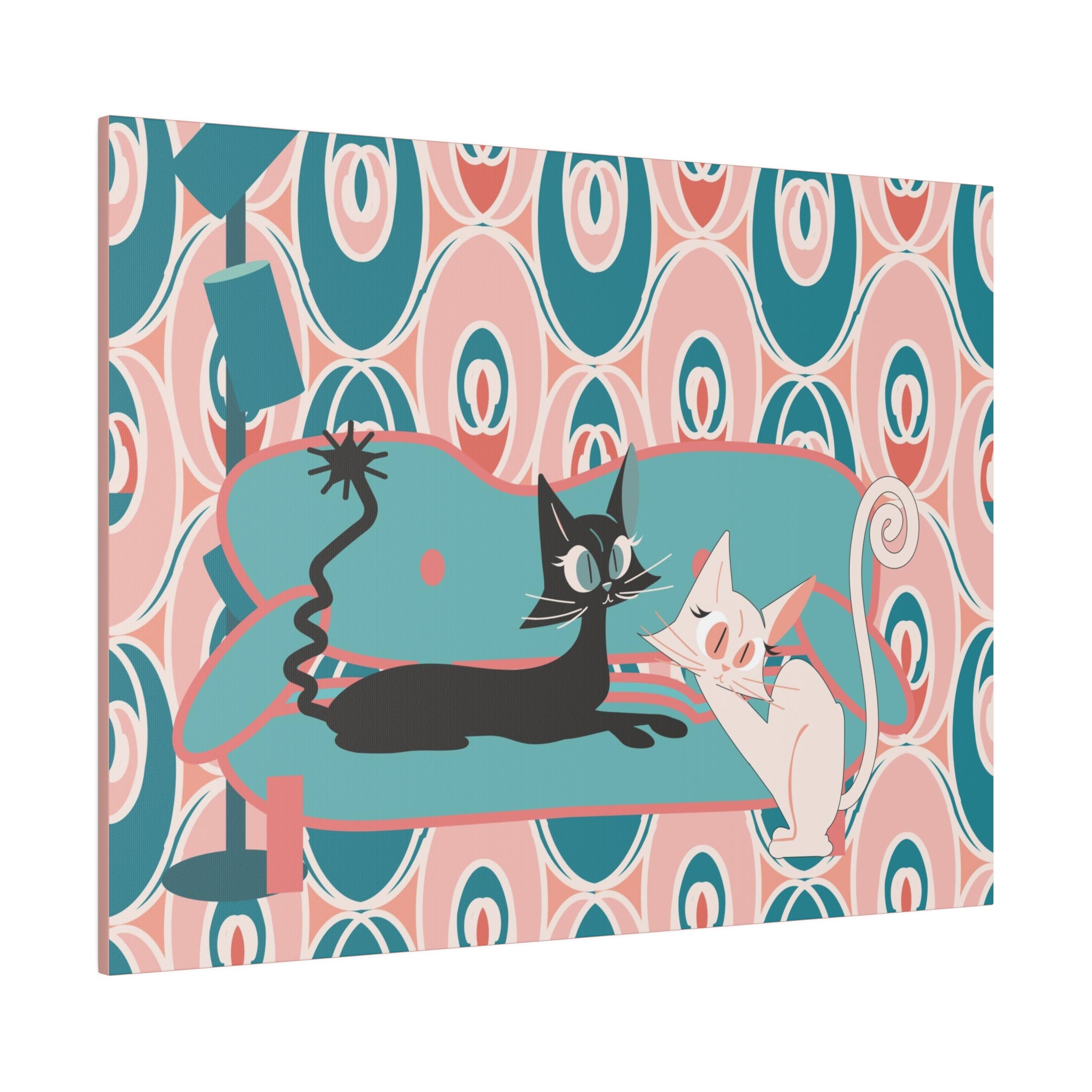 Atomic Cat Wall Art, Teak, Pink, Mid Century Modern Wall Art - Mid Century Modern Gal