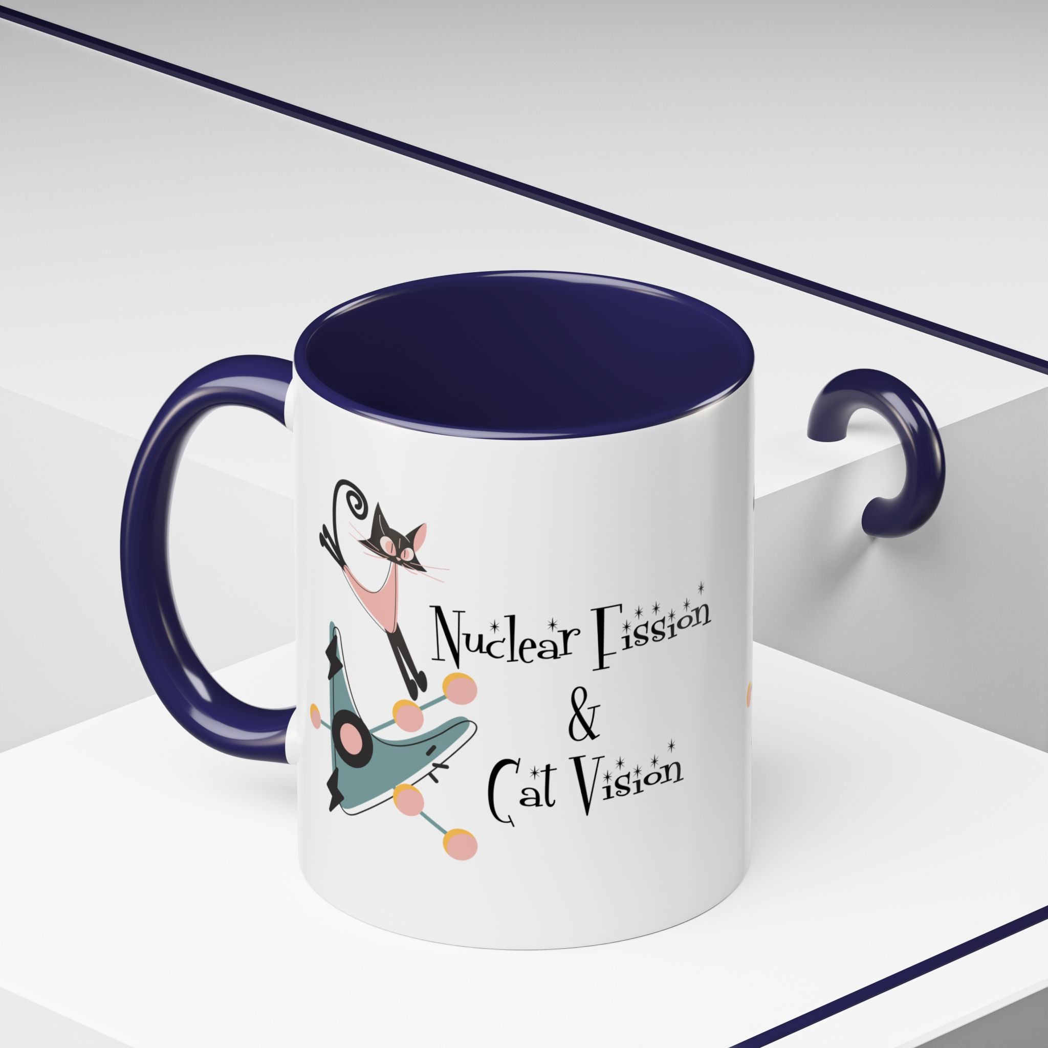 Atomic Cat Coffee Tea Mug, Mid Century Modern Boomerang, Space Age Atomic Drinkware For Cat And Coffee Lovers - Mid Century Modern Gal
