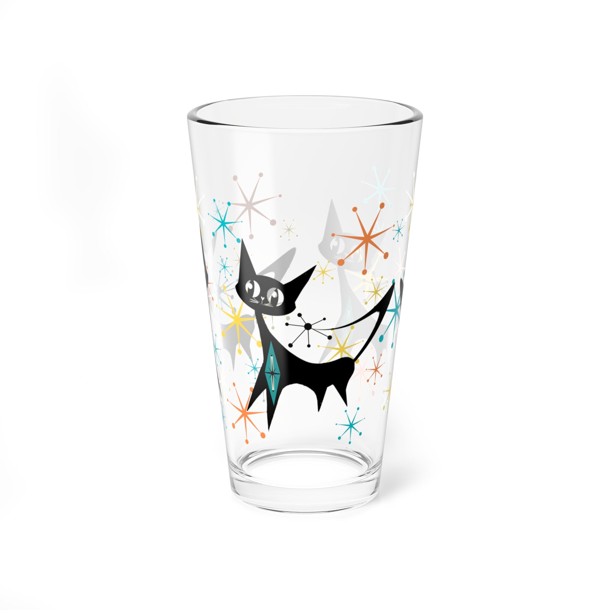 Atomic Black Cats, Kitschy Starbursts Whimsical Cat Mid Century Modern Retro Drinkware Barware - Mid Century Modern Gal