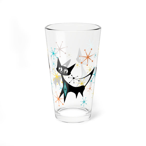 Atomic Black Cats, Kitschy Starbursts Whimsical Cat Mid Century Modern Retro Drinkware Barware