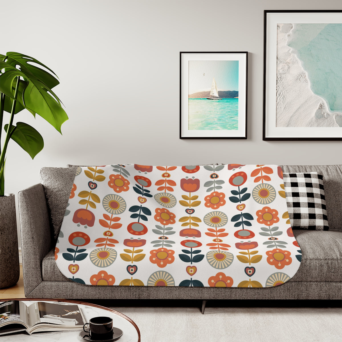 Scandinavian Modern Danish Mid Mod Floral Sherpa Blanket - Mid Century Modern Gal