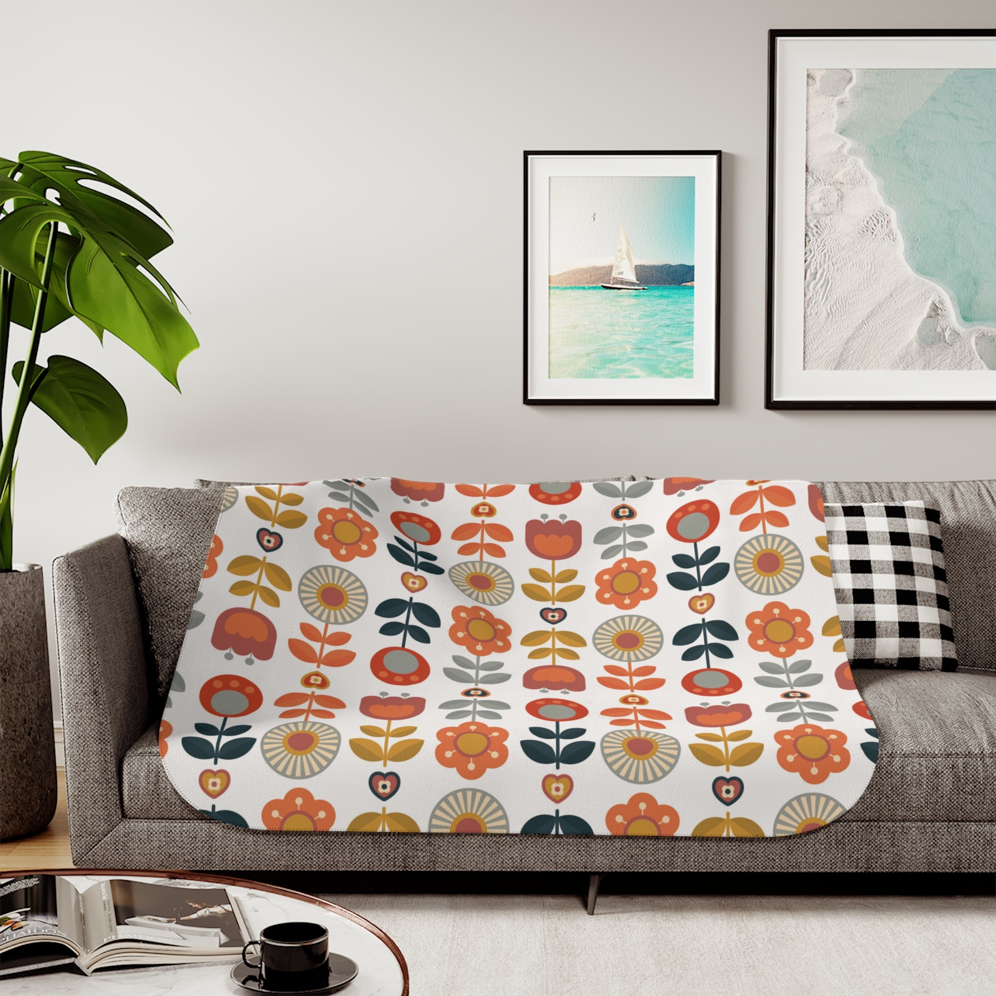 Scandinavian Modern Danish Mid Mod Floral Sherpa Blanket - Mid Century Modern Gal
