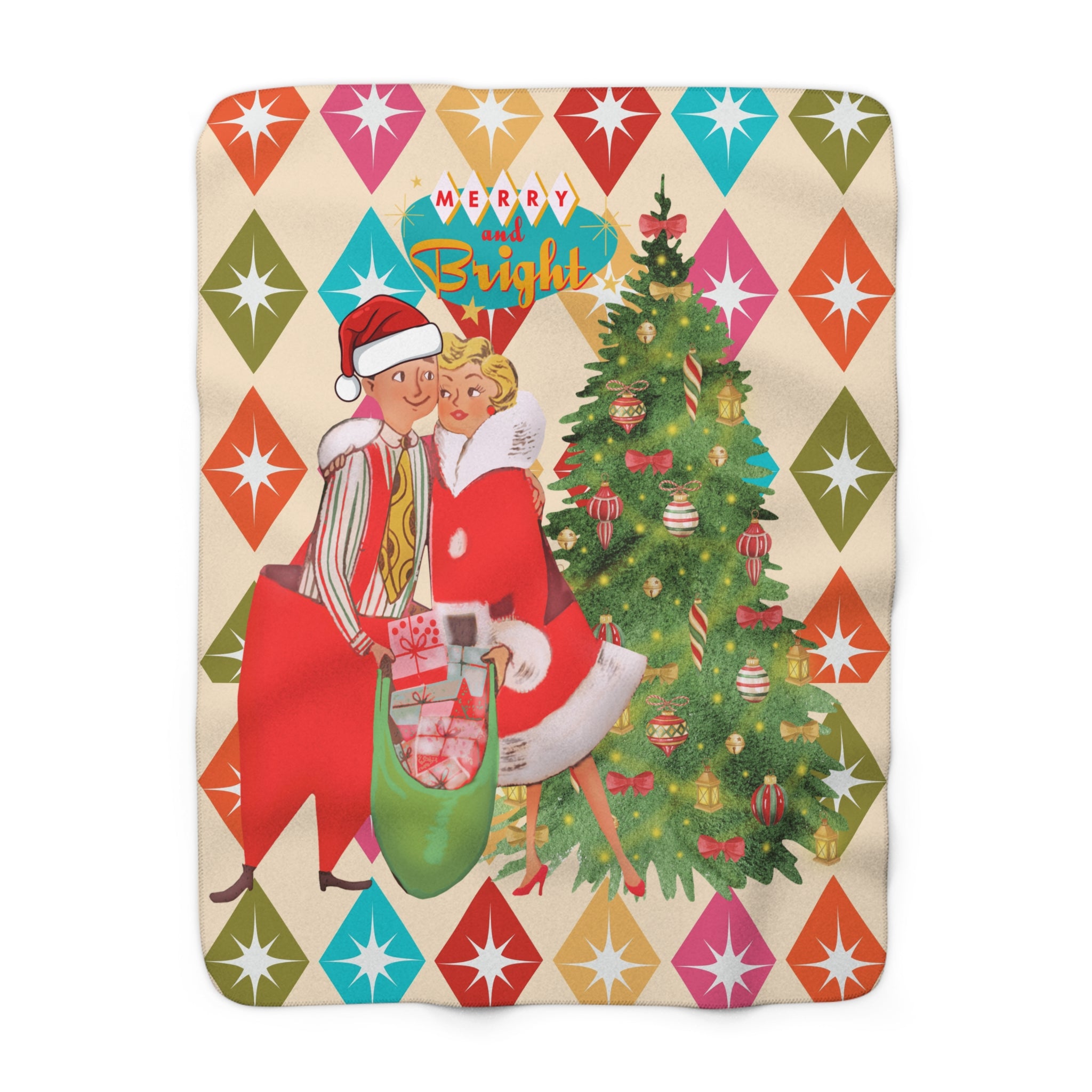 Merry and Bright Sherpa Fleece Blanket – Cozy Holiday Decor - Mid Century Modern Gal