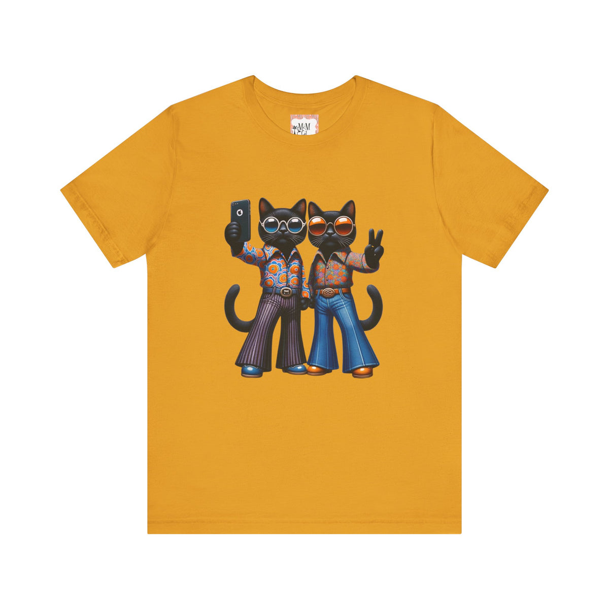 Two Cool Cats, Male Couple, Kitschy Fun Selfie Cats Retro Tee - Mid Century Modern Gal