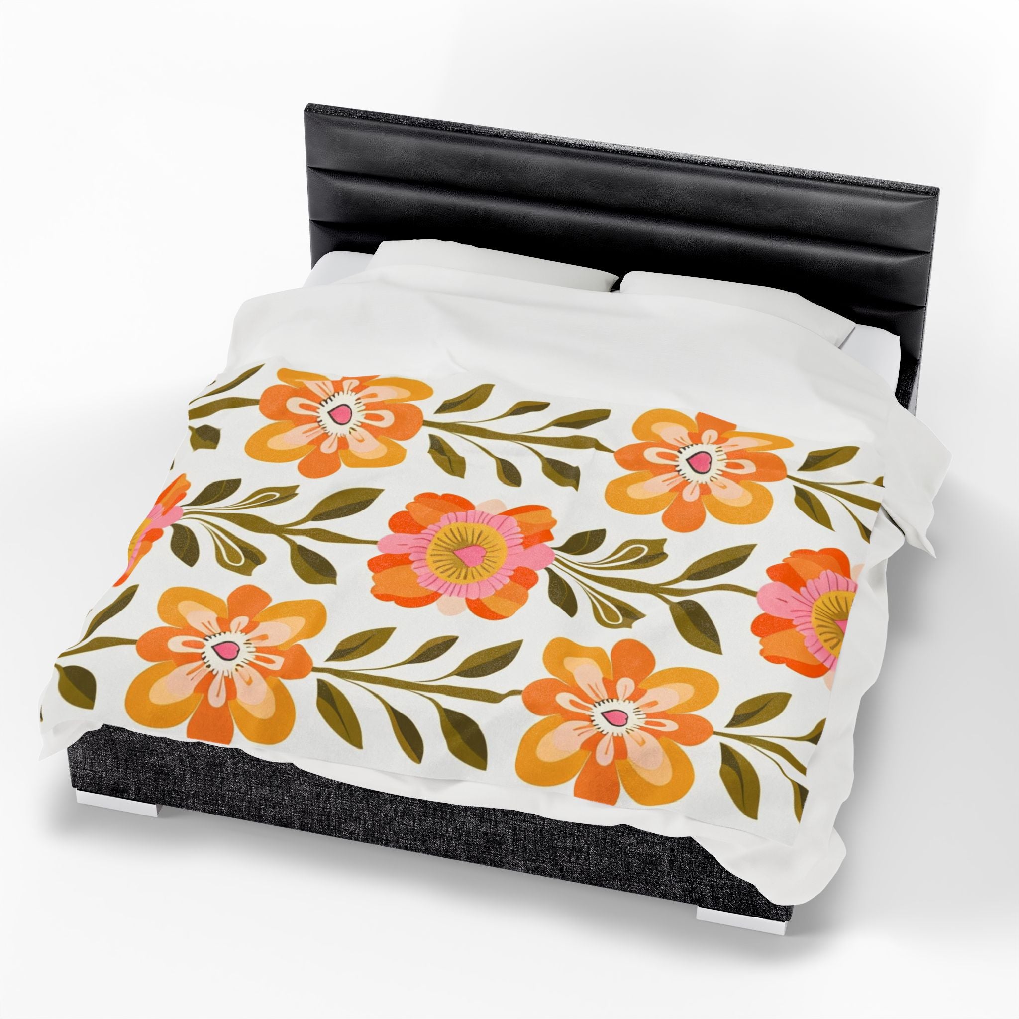 Scandinavian Mid Century Modern Floral Velveteen Plush Blanket - Cozy, Soft Throw for Home Decor & Gift Giving - Mid Century Modern Gal