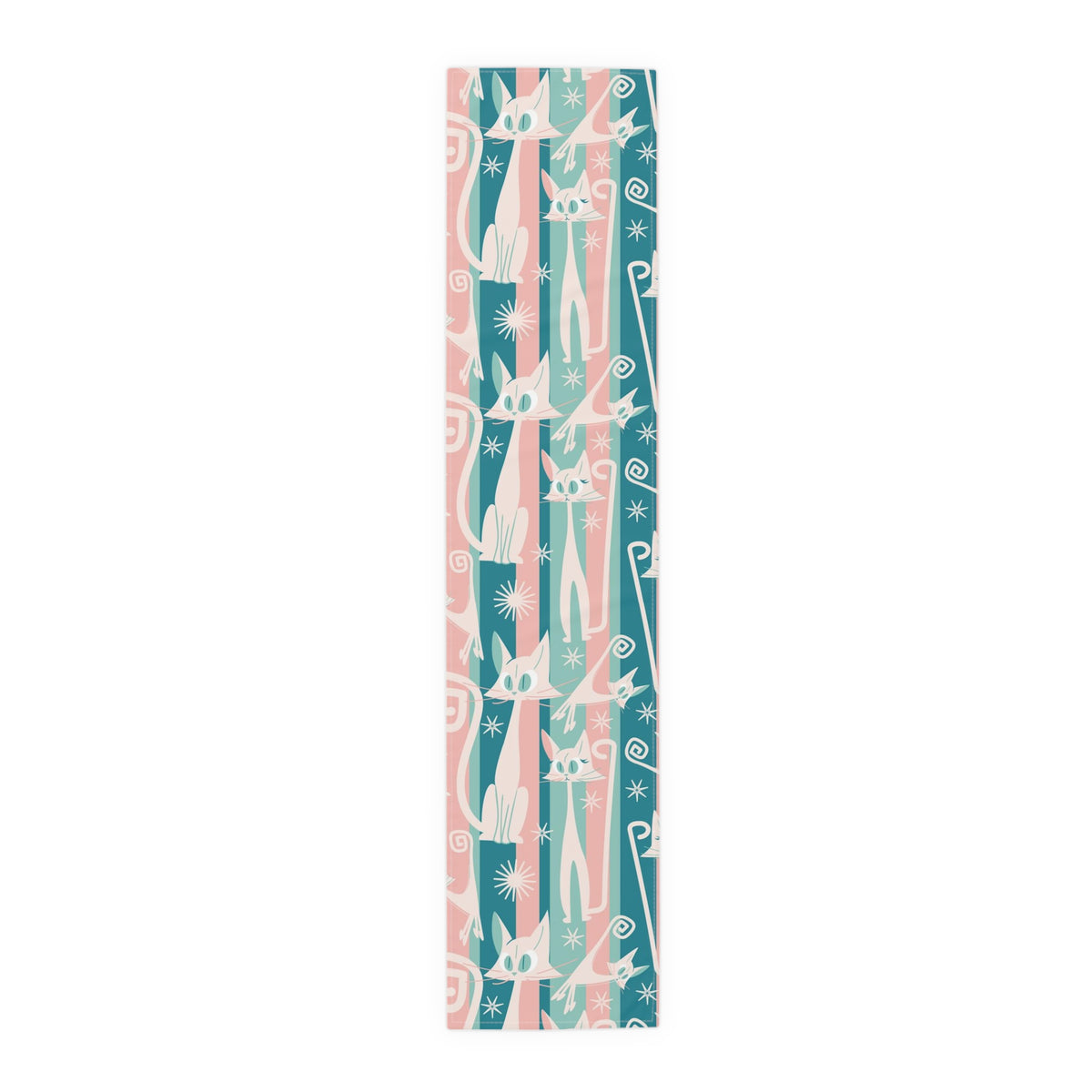 Kitschy Cat Cafe Aqua, Pink Bespoke Home Decor, Mid Century Modern Table Runner - Mid Century Modern Gal