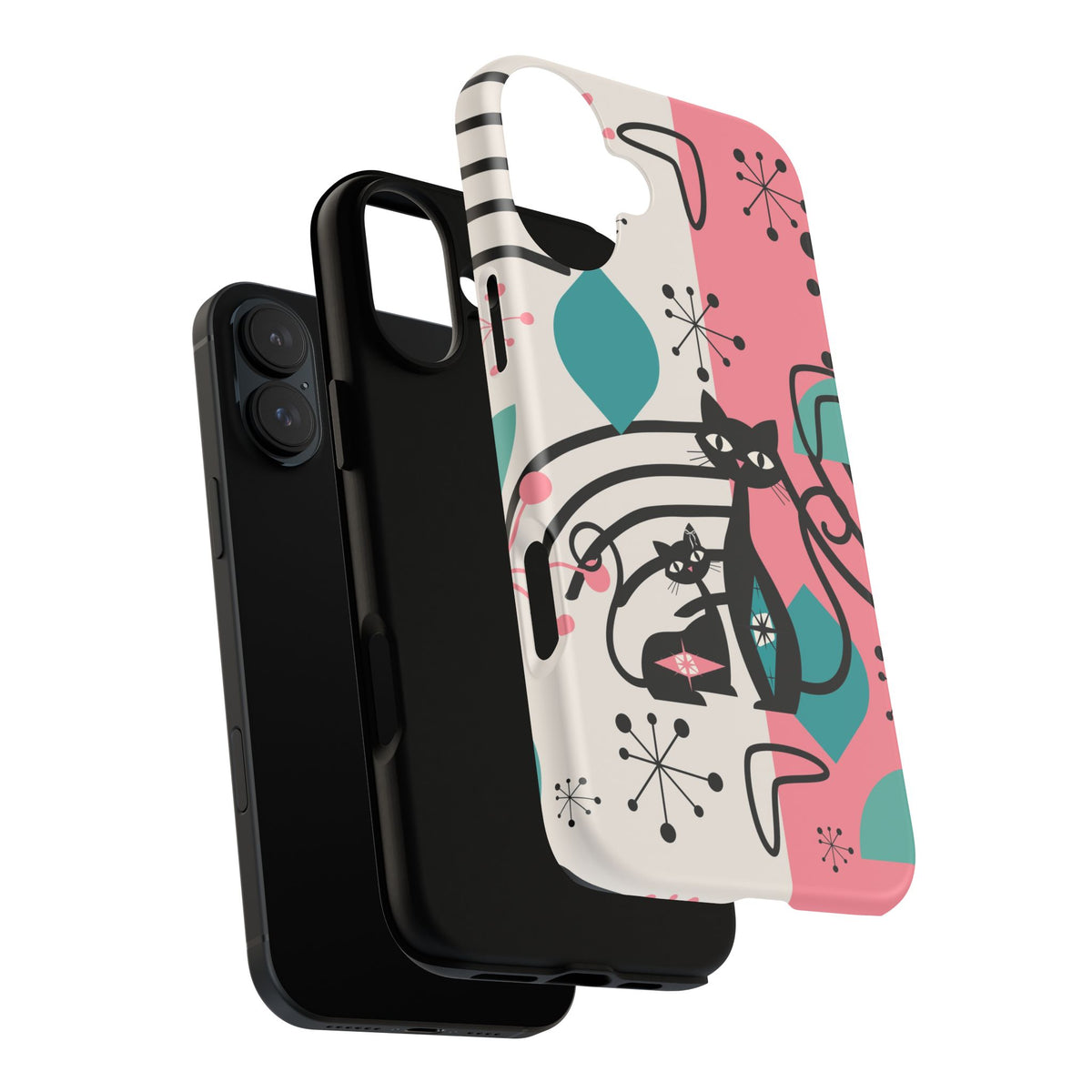 Mid Mod Atomic Cat Boomerang Starburst, Pink, Black Kitschy Stylish Cat Phone Case: Modern Design for Cat Lovers