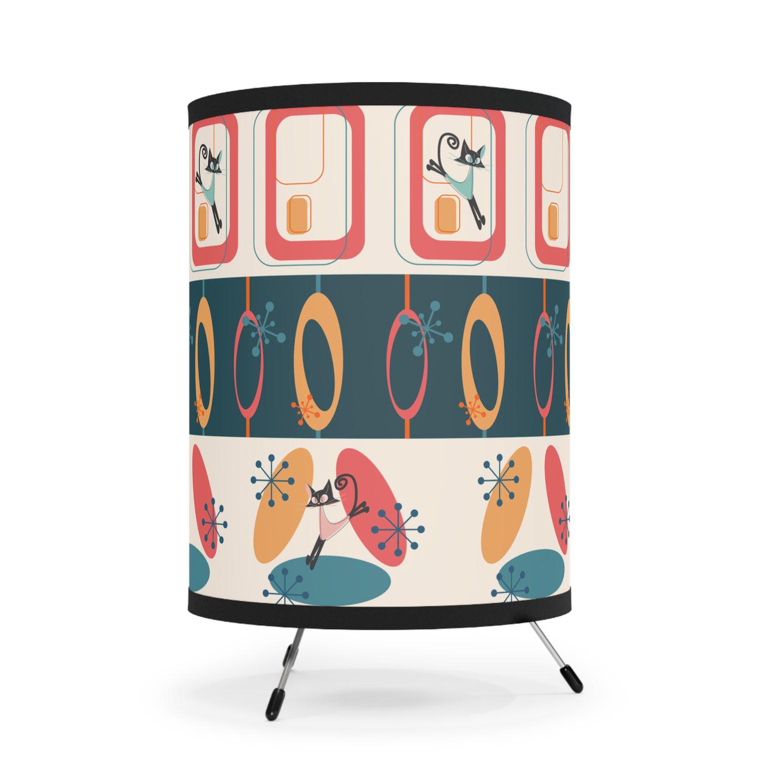 Mid Century Modern Atomic Kitty Tripod Lamp Kitschy Side Table, Livingroom, Camper, Table Lamp - Mid Century Modern Gal