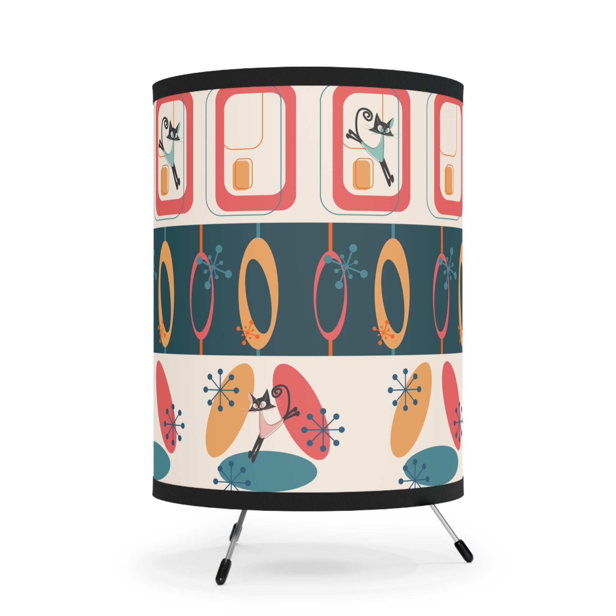 Mid Century Modern Atomic Kitty Tripod Lamp Kitschy Side Table, Livingroom, Camper, Table Lamp - Mid Century Modern Gal