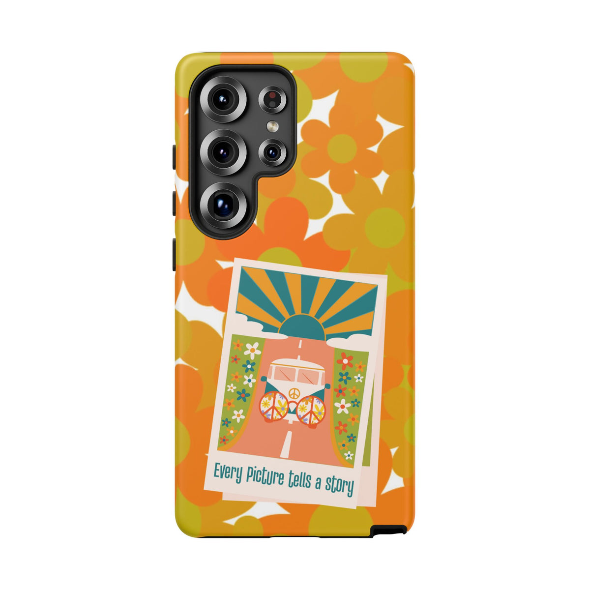 Retro Phone Case, Orange Flower Power, Polaroid Picture, Mod Smart Phone Tough Phone Cases