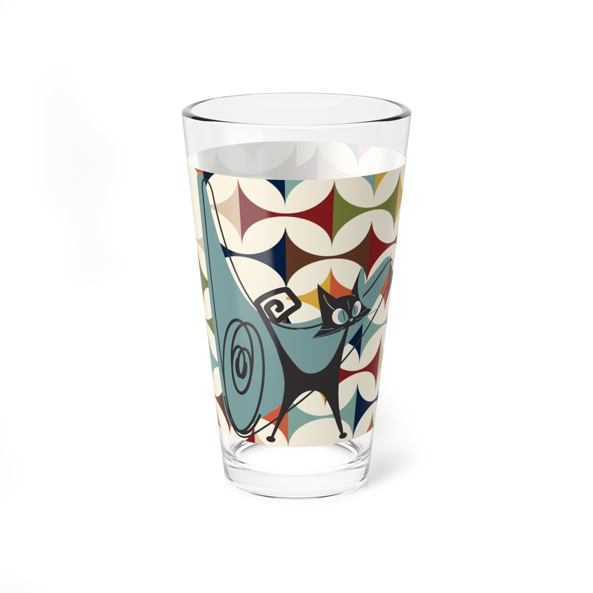 Atomic Cat Drinkware, Mid Century Modern Barware, Scandinavian Designed Geometric Drinking, Mixing Glass, 16oz - Mid Century Modern Gal