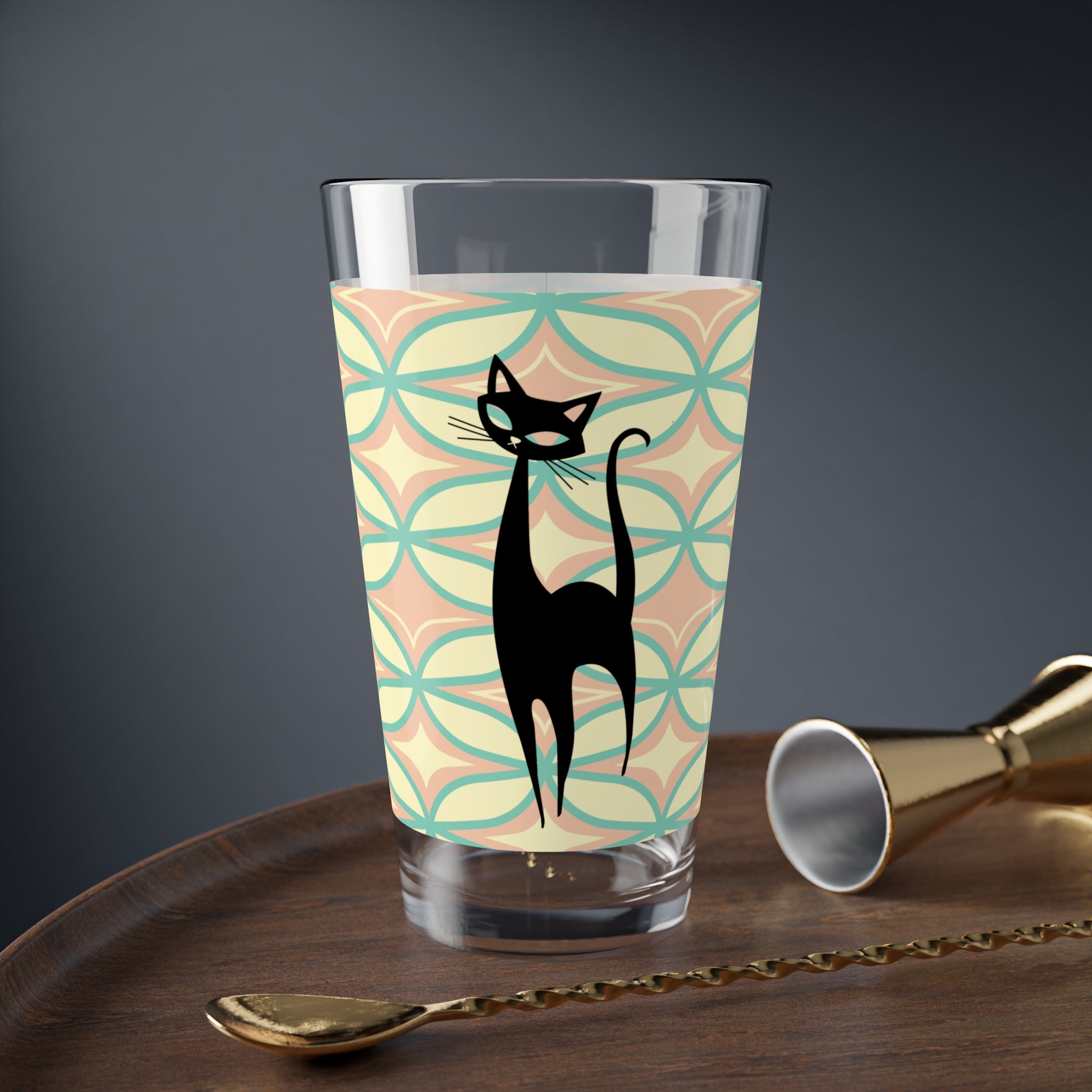 Atomic Cat Mid Century Modern Pink, Mint, Mid Century Modern Barware - Mid Century Modern Gal