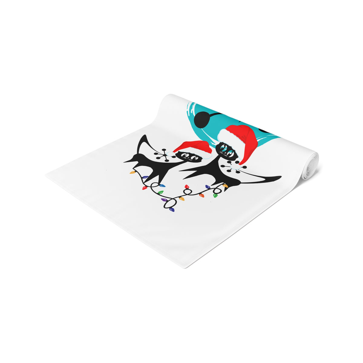 Atomic Cat Retro Christmas Mid Century Modern White MCM Designs Table Runner - Mid Century Modern Gal
