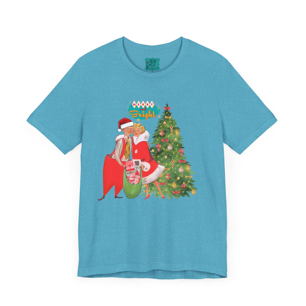 Festive Kitch Mid Mod Christmas Couple Tee - Unisex Short Sleeve Jersey Shirt - Mid Century Modern Gal