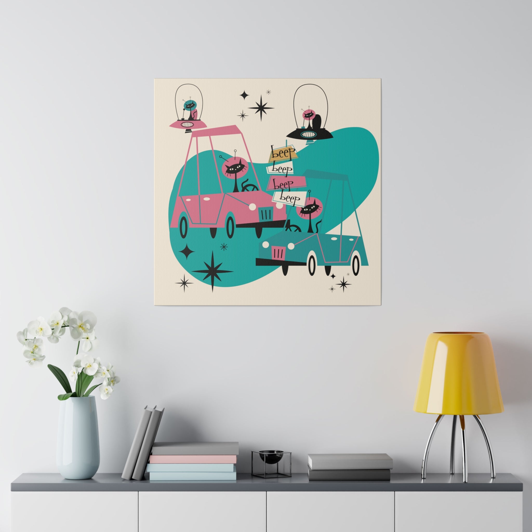 Atomic Cat, Space Kitties, Kitschy Mid Century Modern, Quirky Fun MCM Wall Art For Atomic Age Lovers - Mid Century Modern Gal