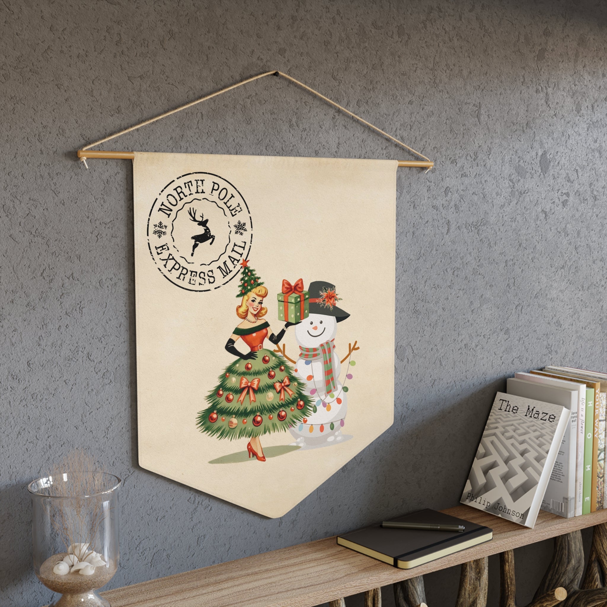 Whimsical North Pole Express Mail Pennant for Holiday Cheer - Mid Century Modern Gal