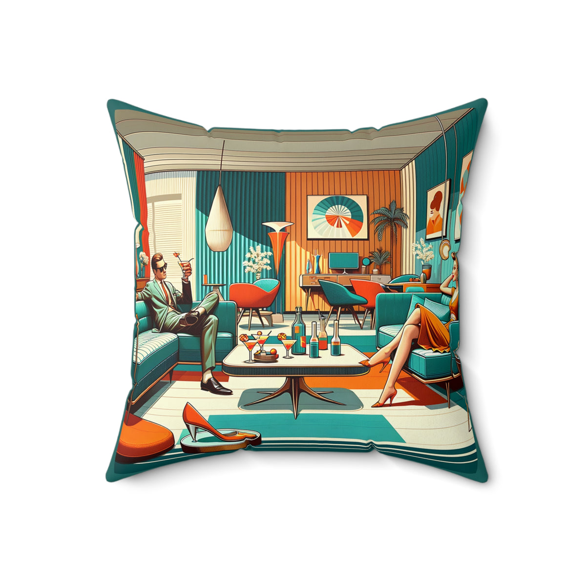 Mid Century Modern Couple, Cocktail Pillow, MCM Bar LR Office Pillow And Insert - Mid Century Modern Gal