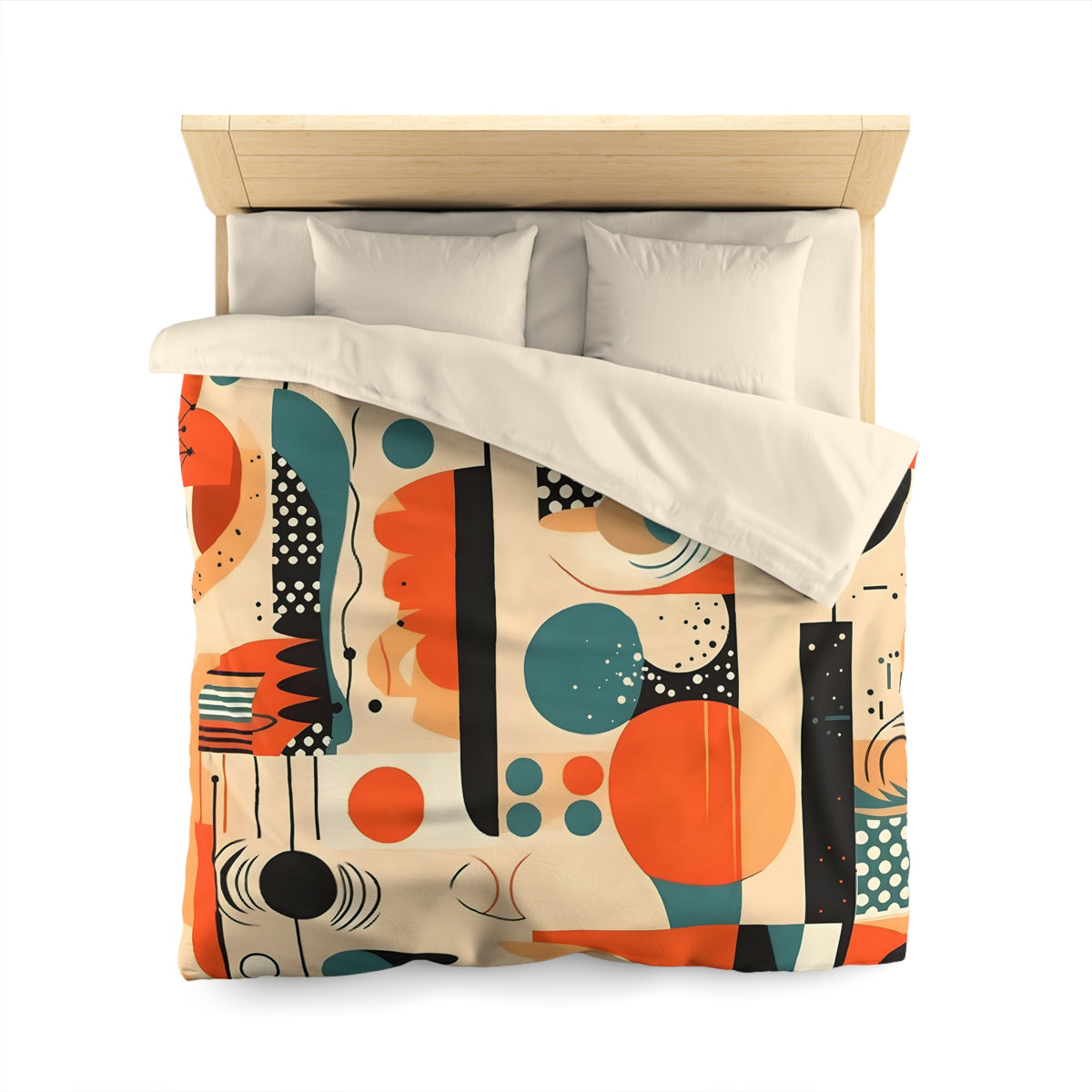 Mid Mod Bauhaus Teal, Orange Abstract Geometric Duvet Cover - Mid Century Modern Gal