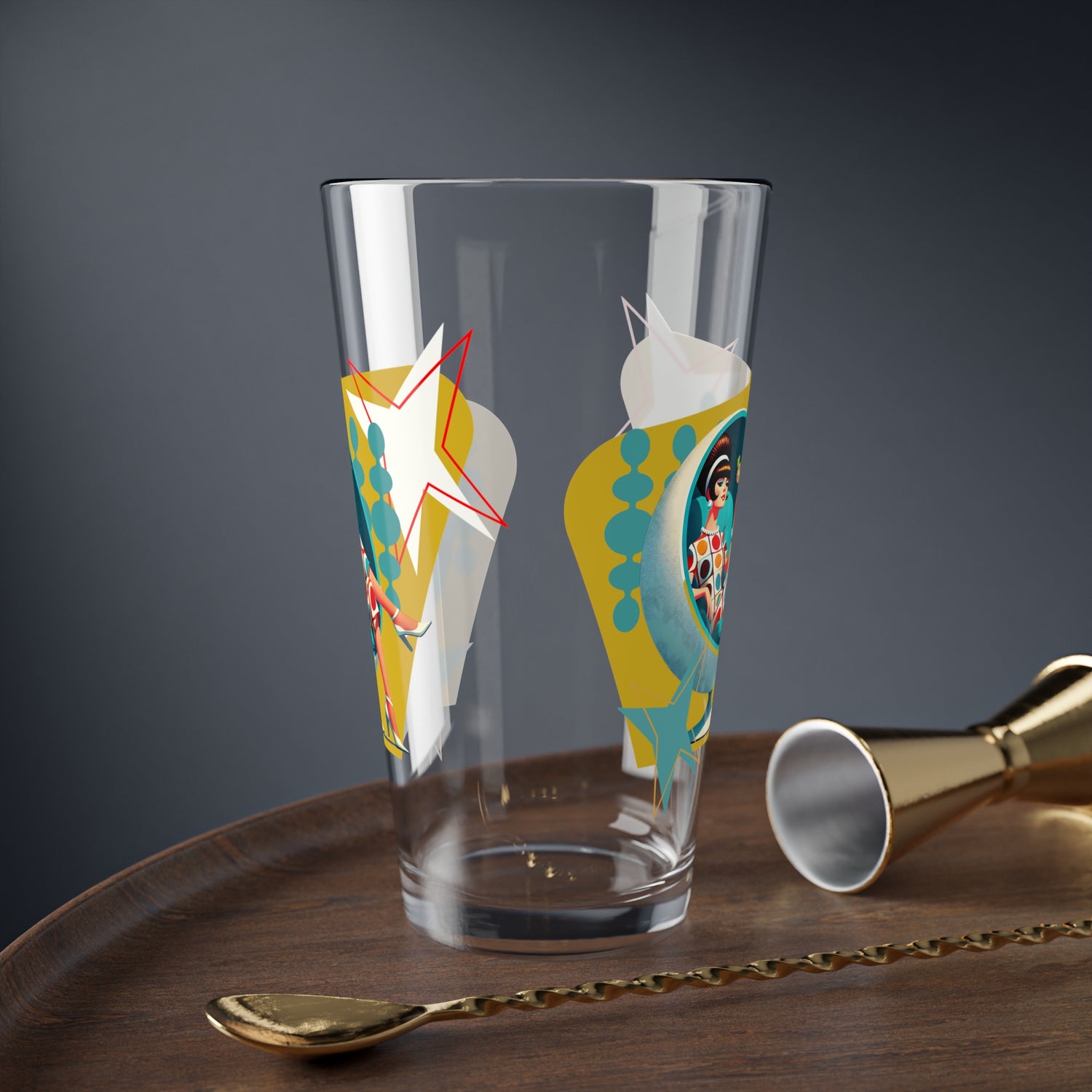 Mod 60s Groovy Gal, Mid Century Modern Retro Cocktail, Mocktail Glass - Mid Century Modern Gal