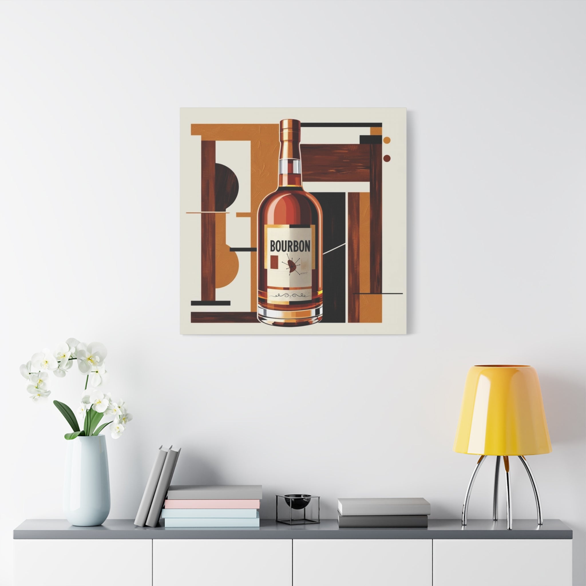 Abstract Bourbon Mid Mod Bauhaus Bourbon Lover Wall Art Canvas - Mid Century Modern Gal
