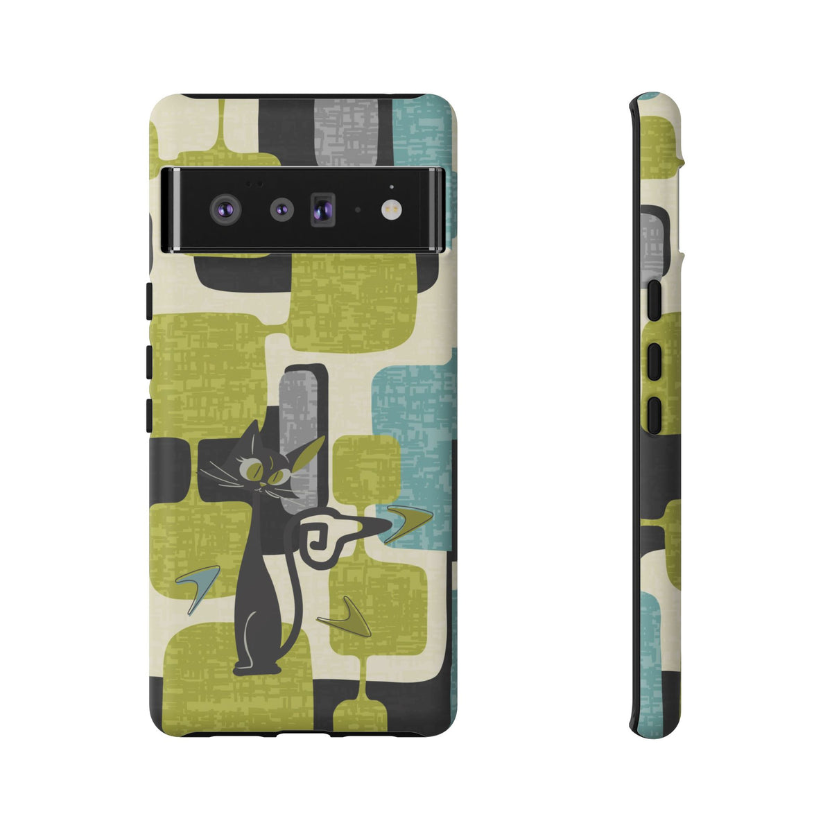 Mid Century Modern Geometric Kitschy Cat, Boomerang Retro Smart Phone Tough Cases