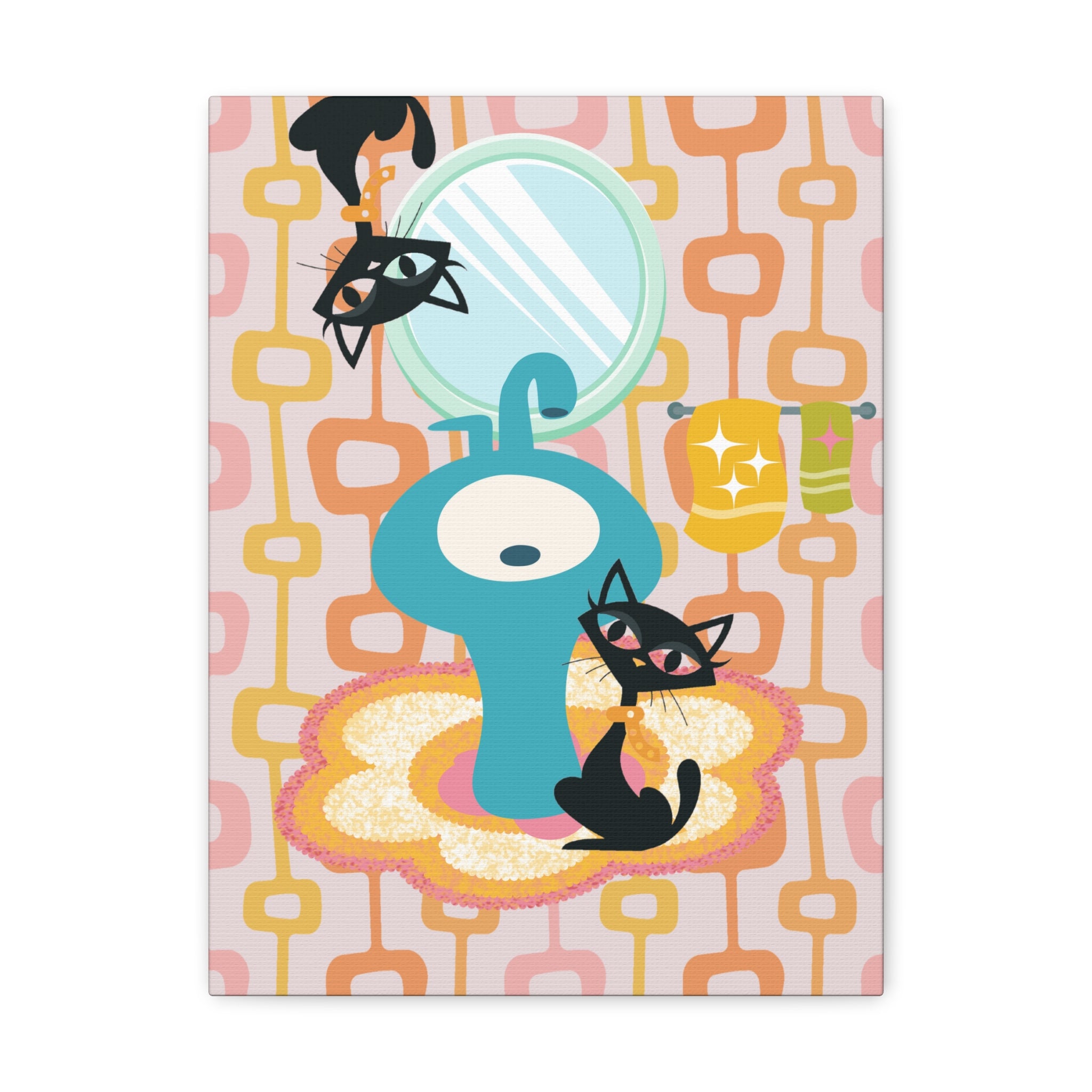 Atomic Cat Bathroom Art, Mid Century Modern Geometric, Crazy Fun Quirky Atomic Wall Art For Bathroom - Mid Century Modern Gal