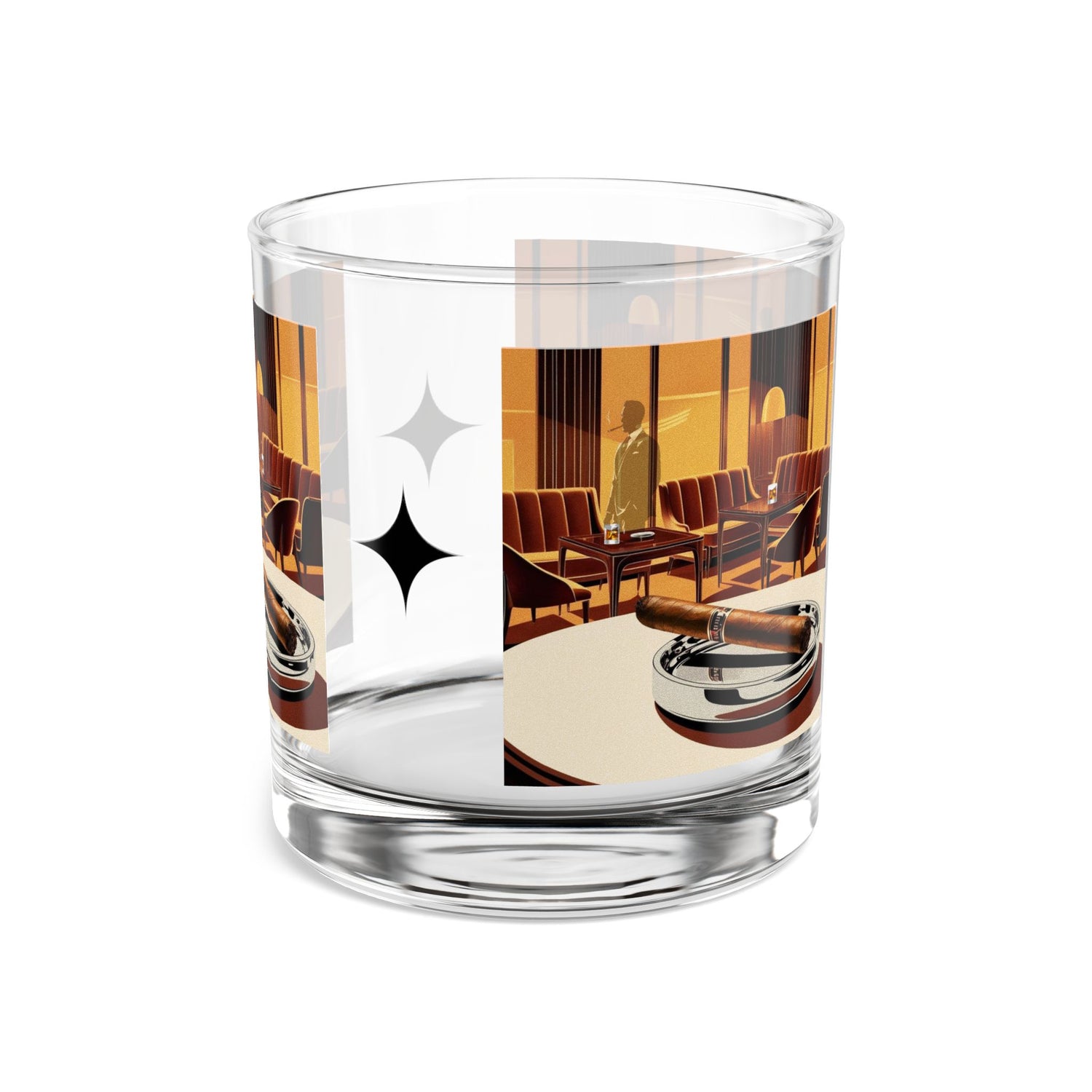 Modern Dude Bourbon Cigar Lounge Vintage-Inspired Rocks Glass 10oz - Perfect for Home Bars and Gift Giving - Mid Century Modern Gal