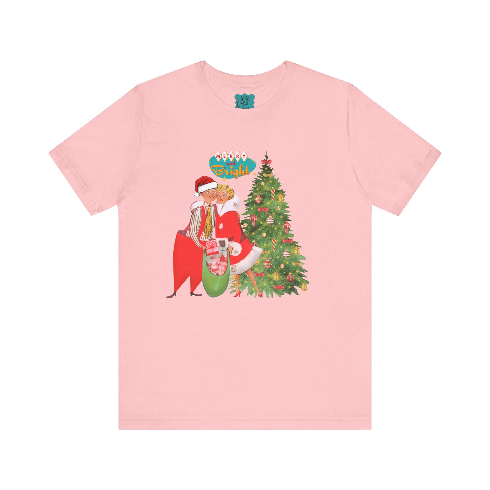 Festive Kitch Mid Mod Christmas Couple Tee - Unisex Short Sleeve Jersey Shirt - Mid Century Modern Gal