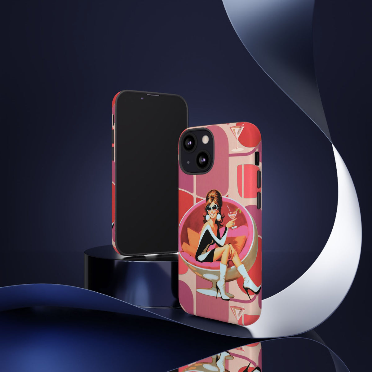 Mid Mod 60s Mod Gal, Kick Back Enjoy, Retro Chic Phone Case with Cocktail Design