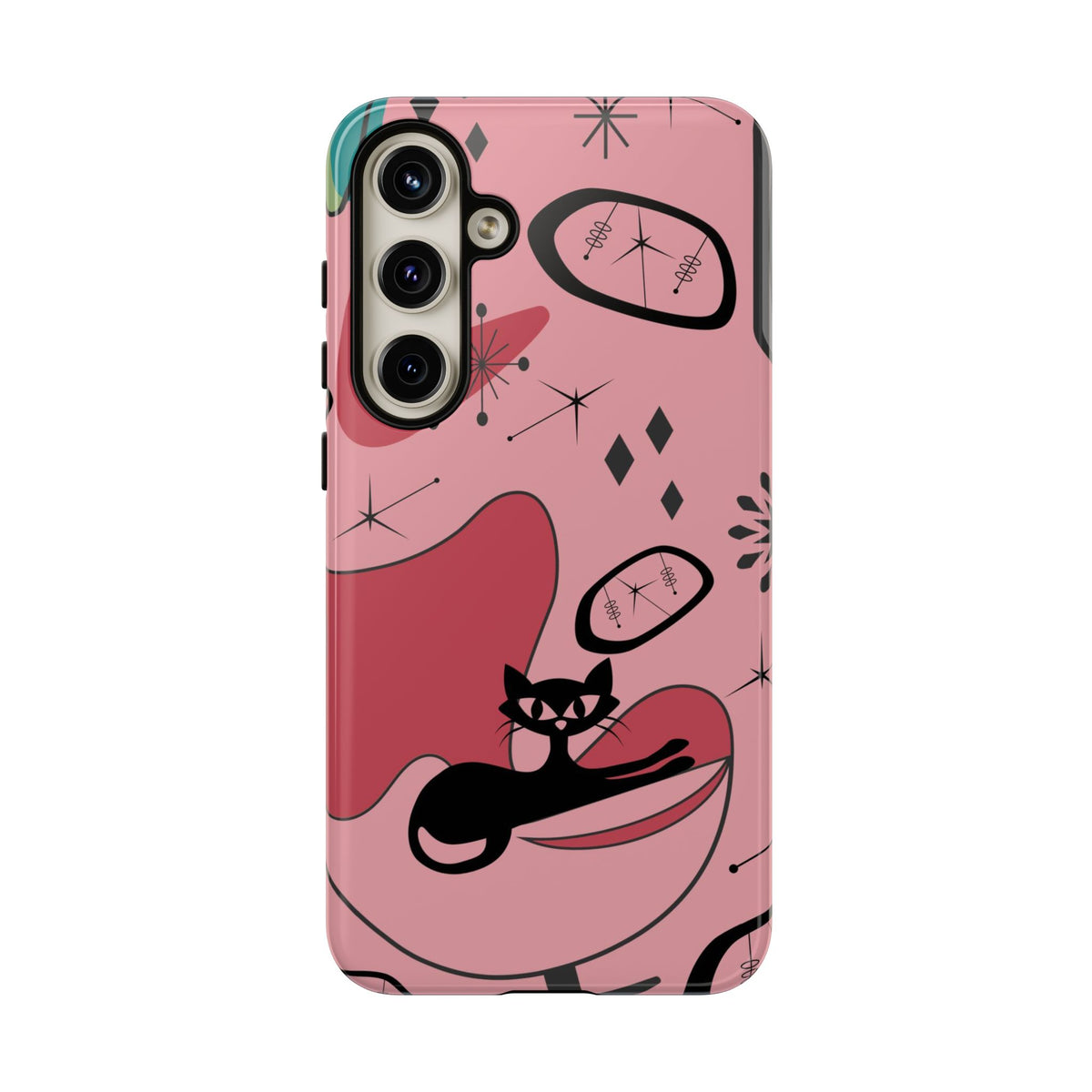 Atomic Cat, Pink Mid Century Modern, Egg Chair, Space Cat Tough Phone Case