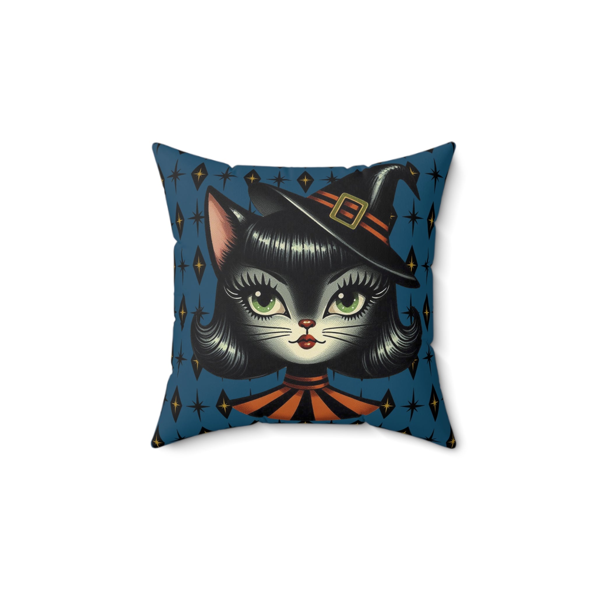 Vintage Halloween Black Cat Sexy Sexton Mid Century Modern Blue Pillow Cover and Insert - Mid Century Modern Gal