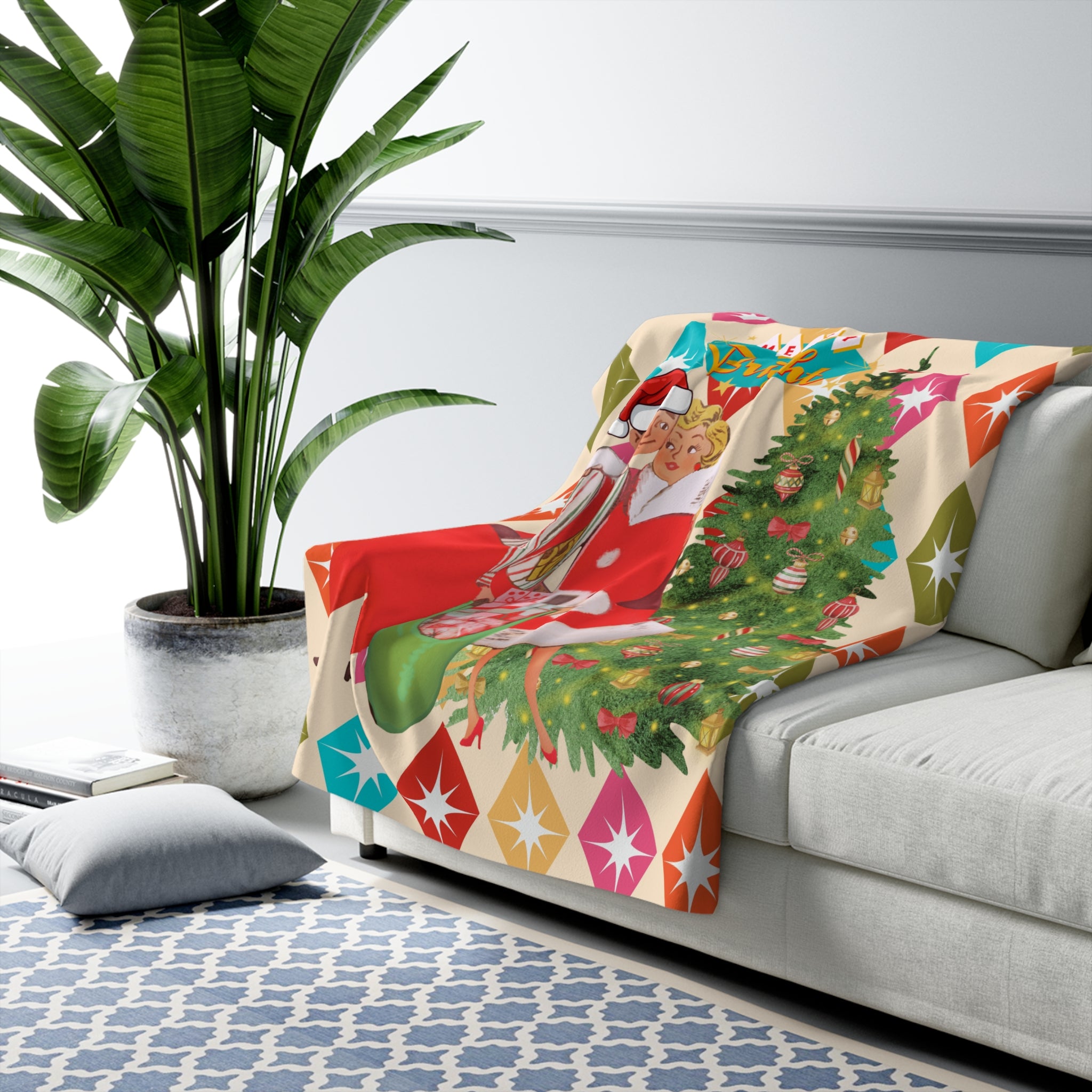 Merry and Bright Sherpa Fleece Blanket – Cozy Holiday Decor - Mid Century Modern Gal