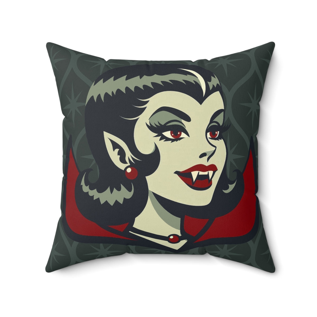 Vampire Dracula Girl Halloween Goth Horror Buff MCM Green Pillow Cover and Insert - Mid Century Modern Gal