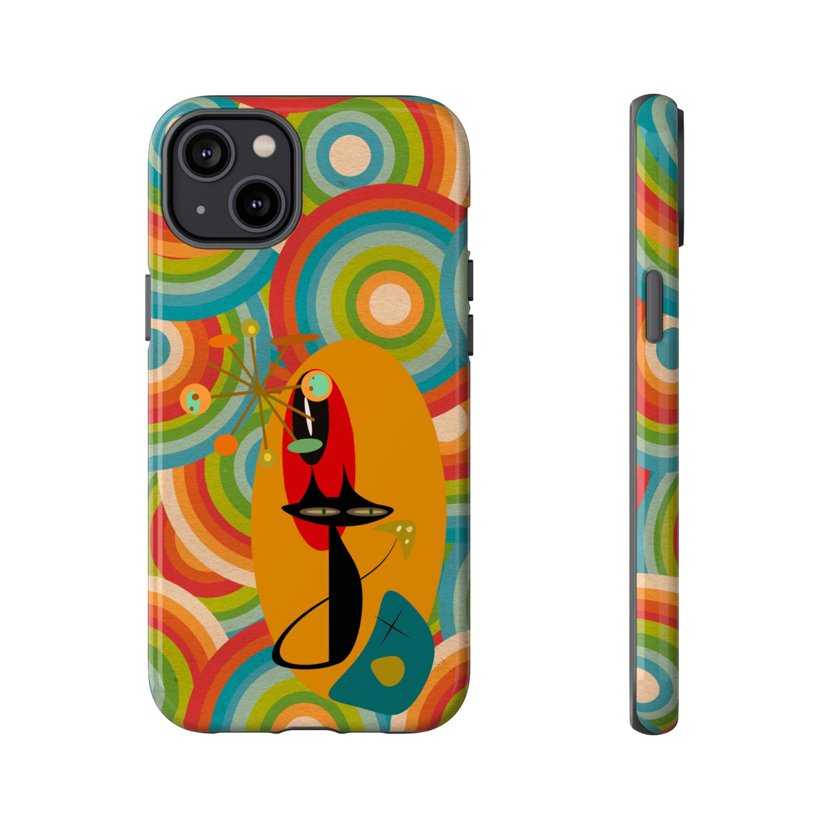 Atomic Cat, Retro 70's Pattern, MCM Smart Phone Tough Phone Case - Mid Century Modern Gal
