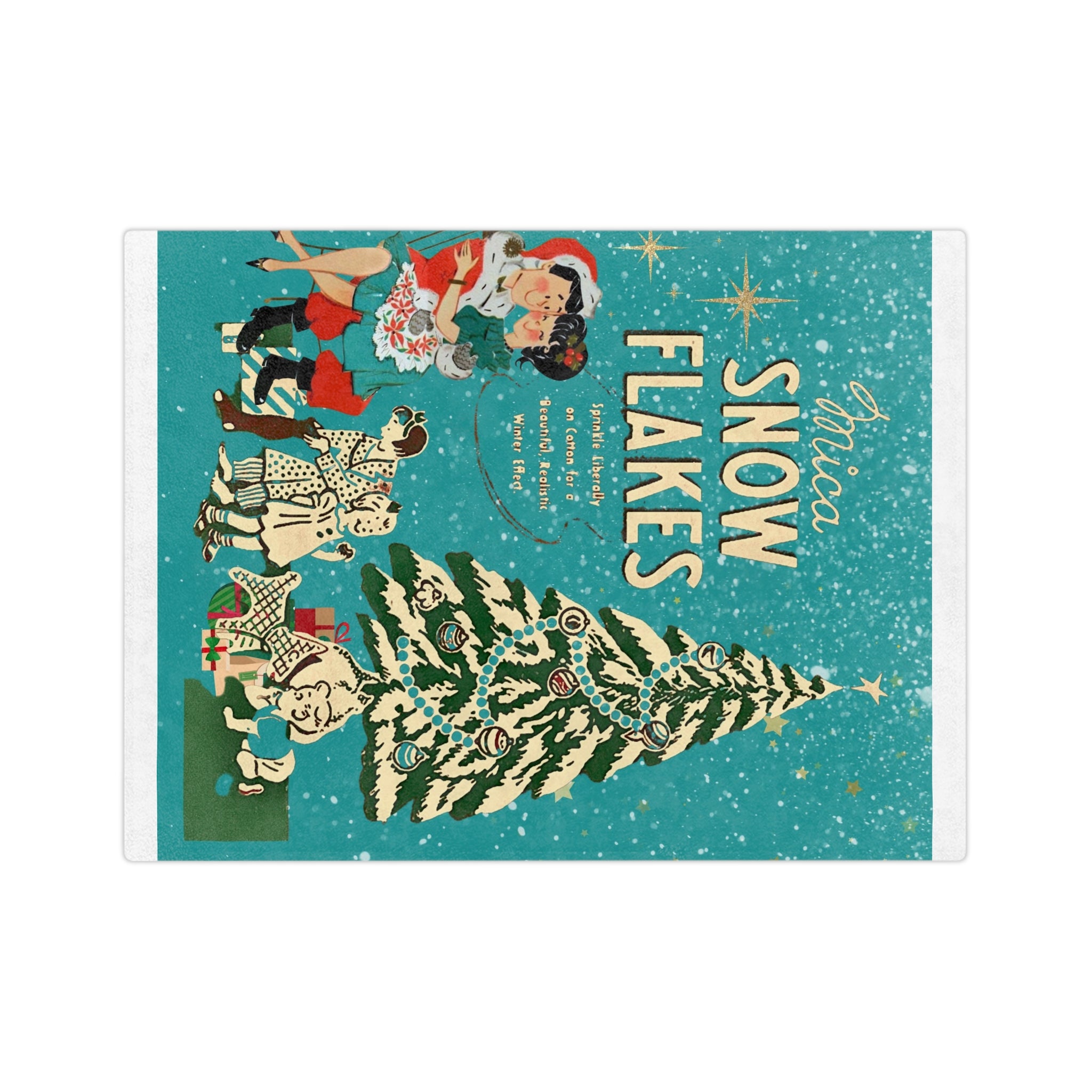 Christmas Stary Brite Ornaments, Kitschy Mod Teal Mica Snow 50s Christmas Velveteen Microfiber Blanket - Mid Century Modern Gal