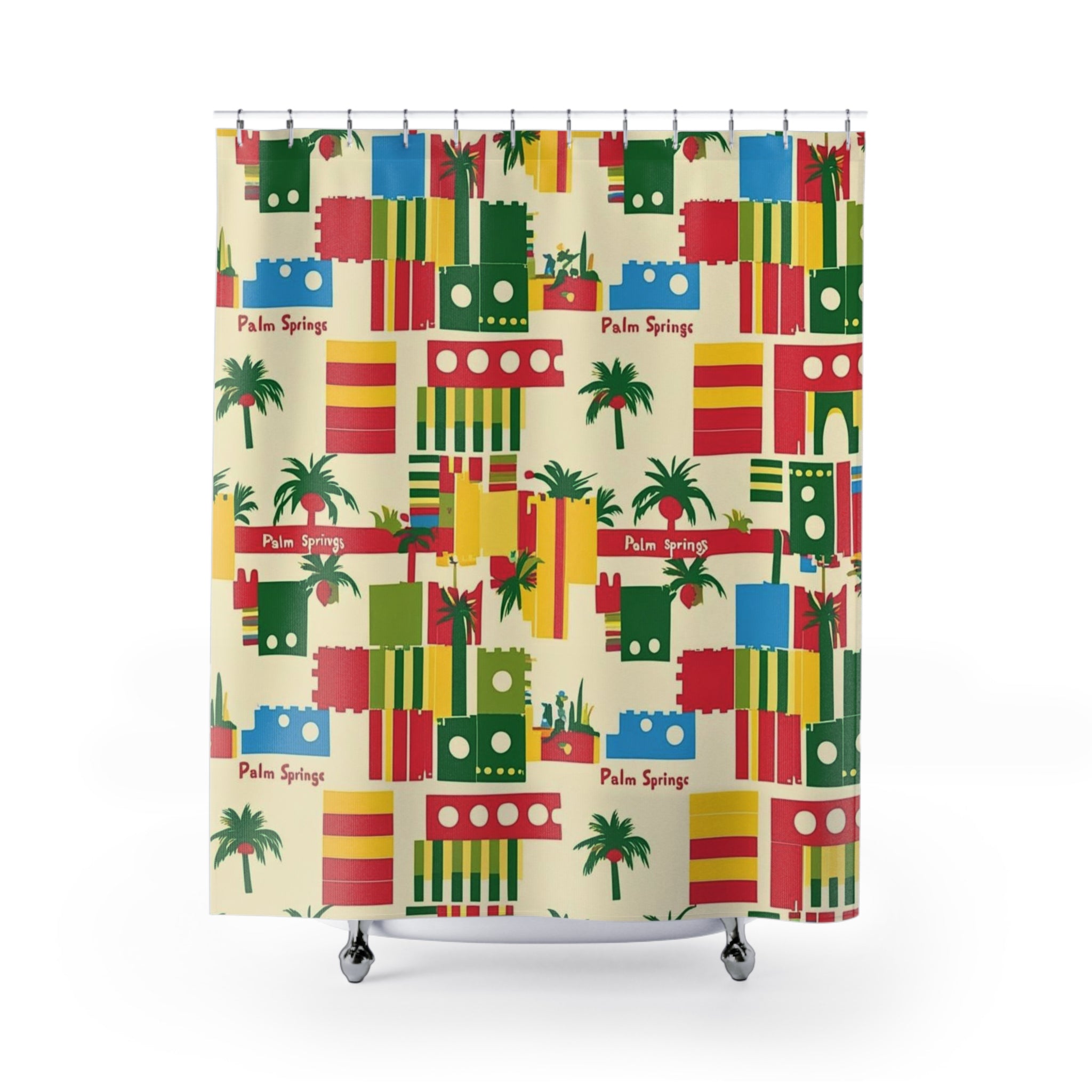 Tropical Palm Springs Shower Curtain - Colorful Geometric Design - Mid Century Modern Gal
