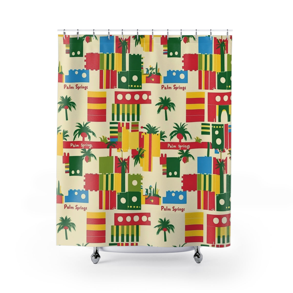 Tropical Palm Springs Shower Curtain - Colorful Geometric Design - Mid Century Modern Gal