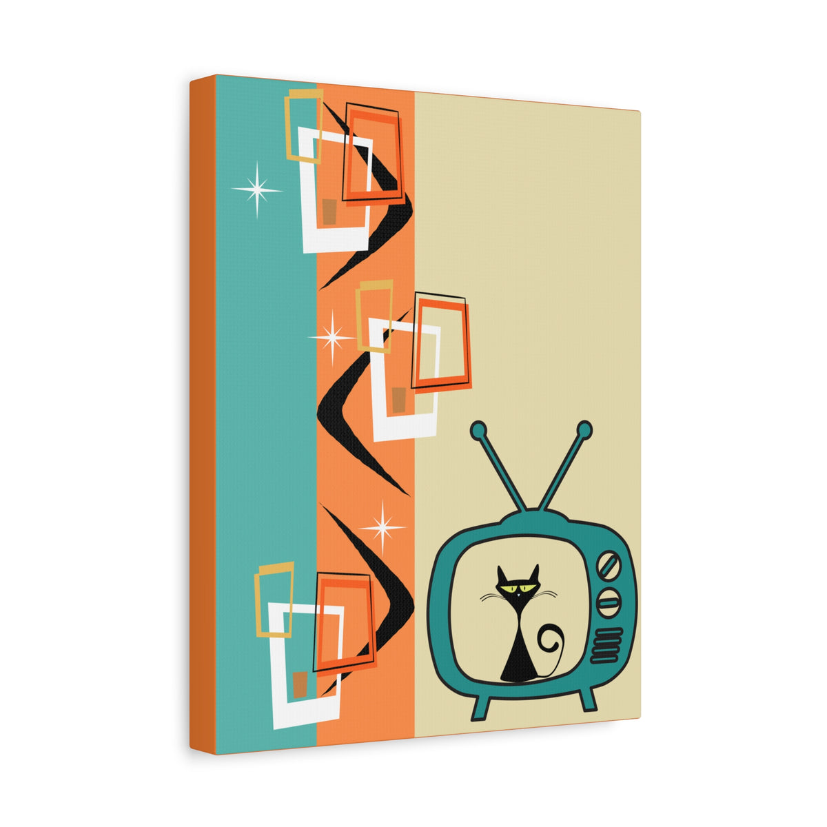 Atomic Cat Retro Kitschy Cute Boomerang Starburst Mid Mod Canvas Gallery Wraps - Mid Century Modern Gal