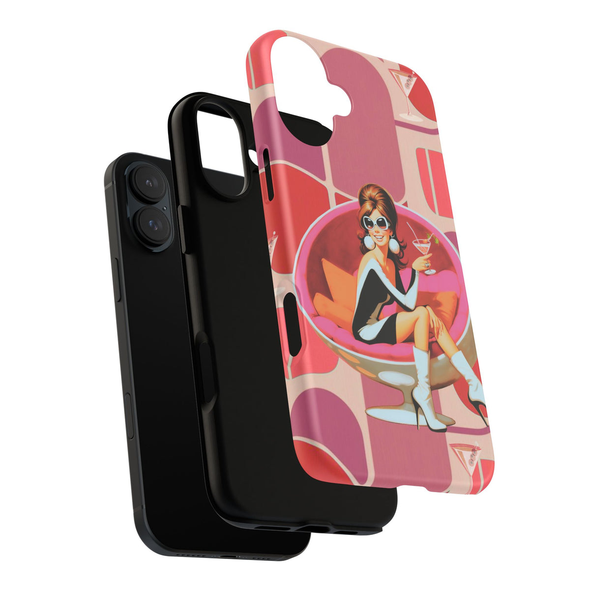 Mid Mod 60s Mod Gal, Kick Back Enjoy, Retro Chic Phone Case with Cocktail Design