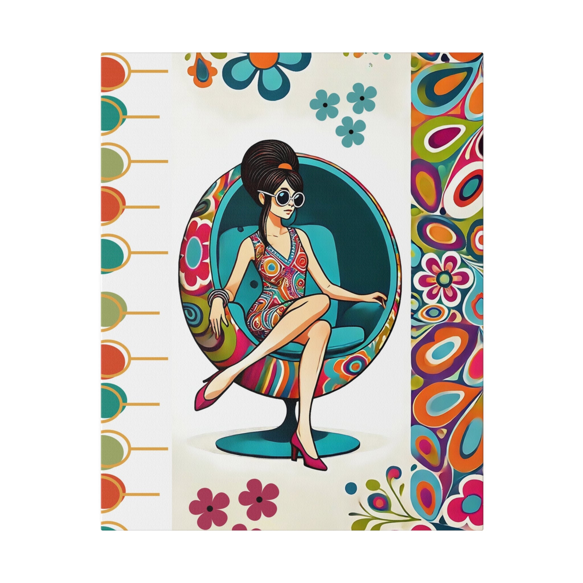 Hippie Chick Art, Retro Flower Power, Mod Gal Matte Canvas Mid Century Modern Wall Art - Mid Century Modern Gal