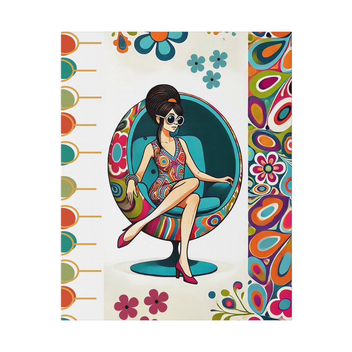 Hippie Chick Art, Retro Flower Power, Mod Gal Matte Canvas Mid Century Modern Wall Art - Mid Century Modern Gal